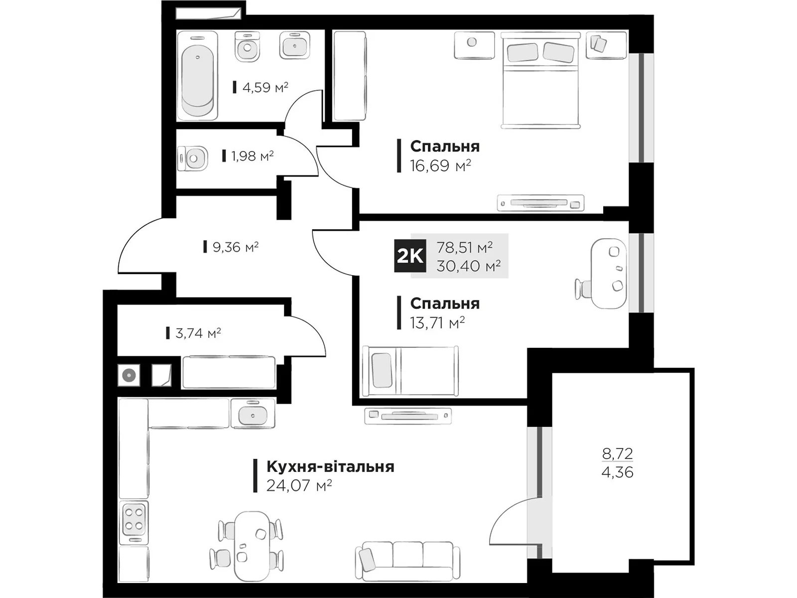 Продается 2-комнатная квартира 78.51 кв. м в Львове, ул. Пасечная, 166 - фото 1