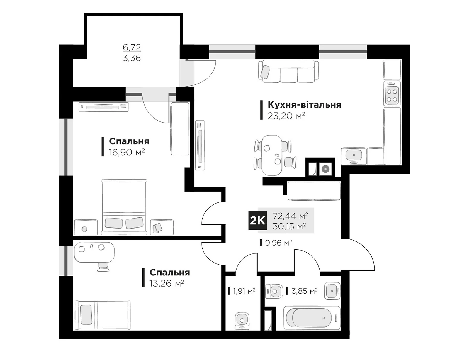 Продается 2-комнатная квартира 72.44 кв. м в Львове, ул. Пасечная, 166 - фото 1