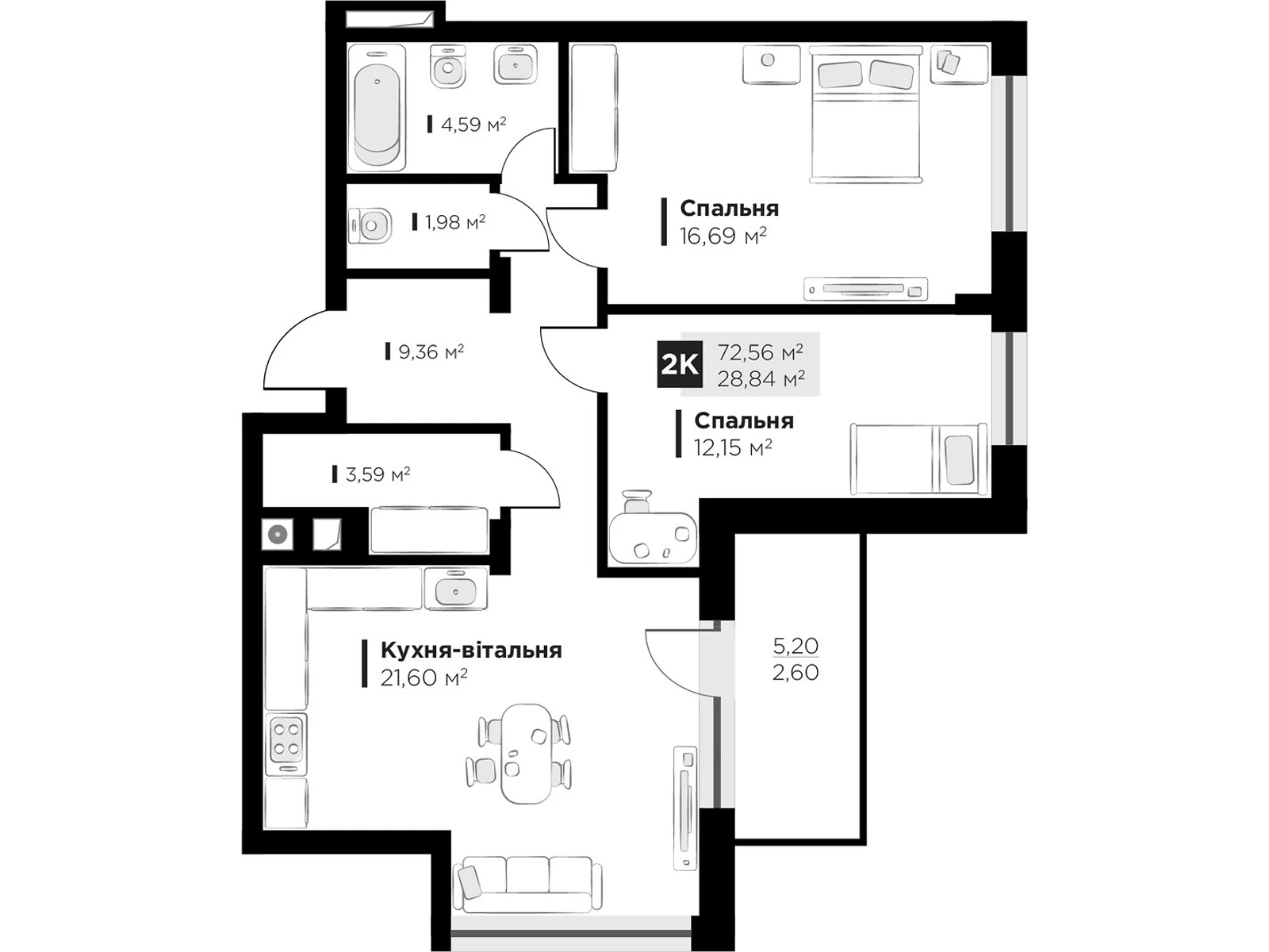 Продается 2-комнатная квартира 72.56 кв. м в Львове, ул. Пасечная, 166 - фото 1