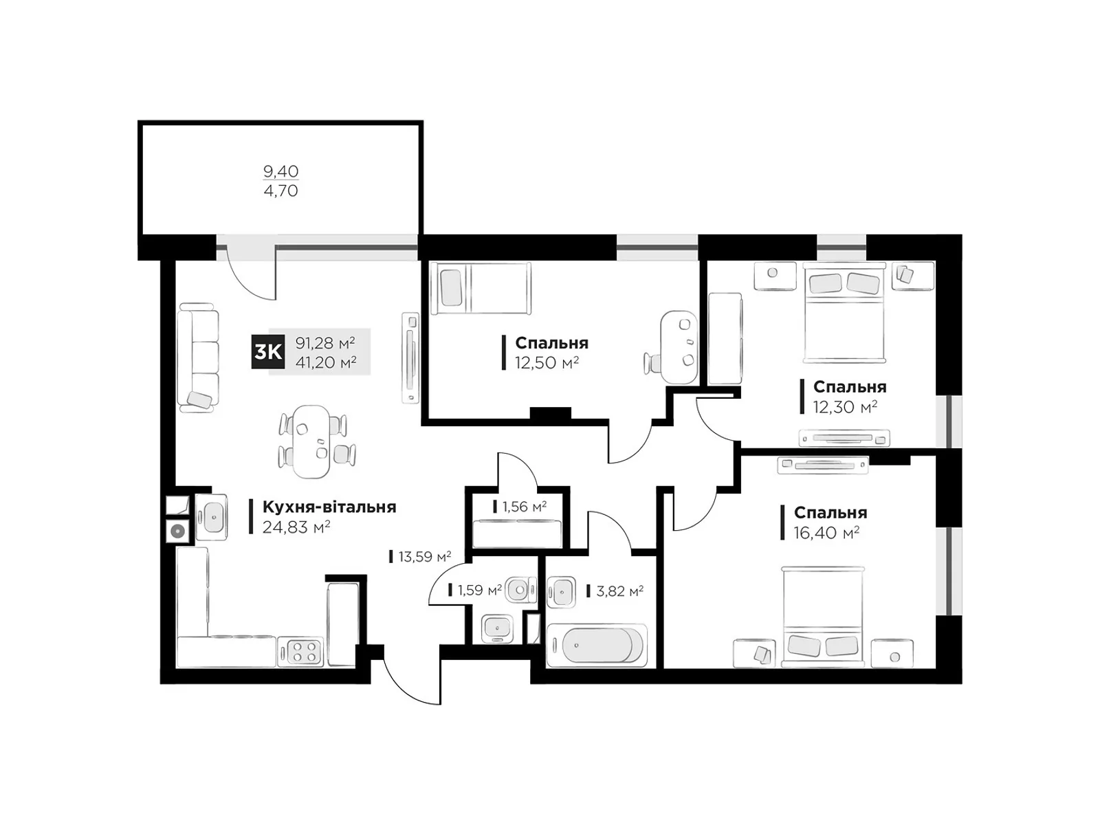 Продается 3-комнатная квартира 91.28 кв. м в Львове, ул. Пасечная, 166