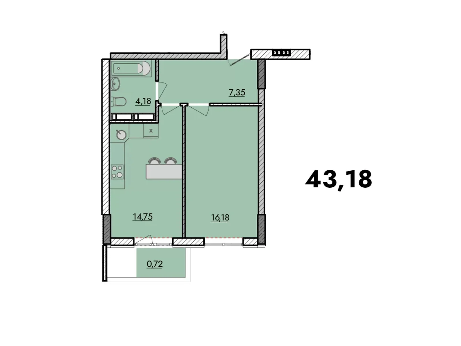 Продается 1-комнатная квартира 43.18 кв. м в Вышгороде, ул. Кургузова