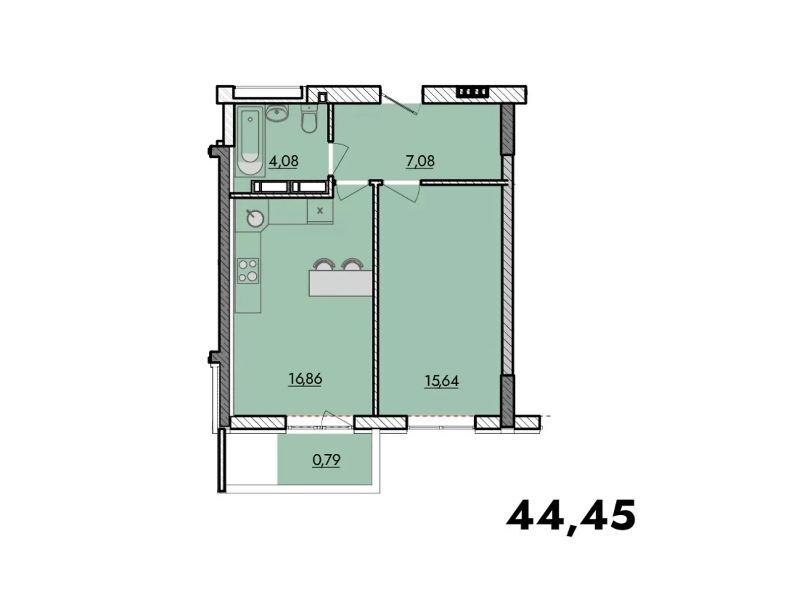 Продається 1-кімнатна квартира 44.45 кв. м у Вишгороді, вул. Кургузова