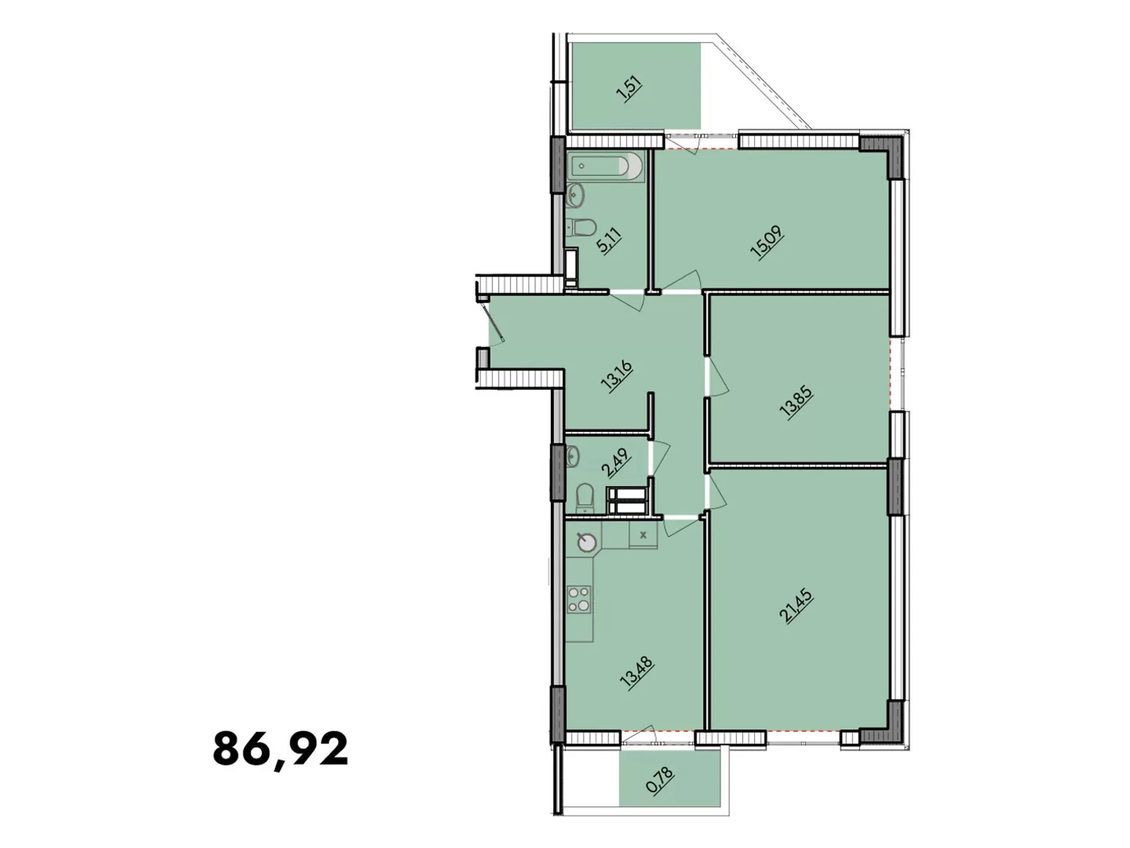 Продається 3-кімнатна квартира 86.92 кв. м у Вишгороді, вул. Кургузова