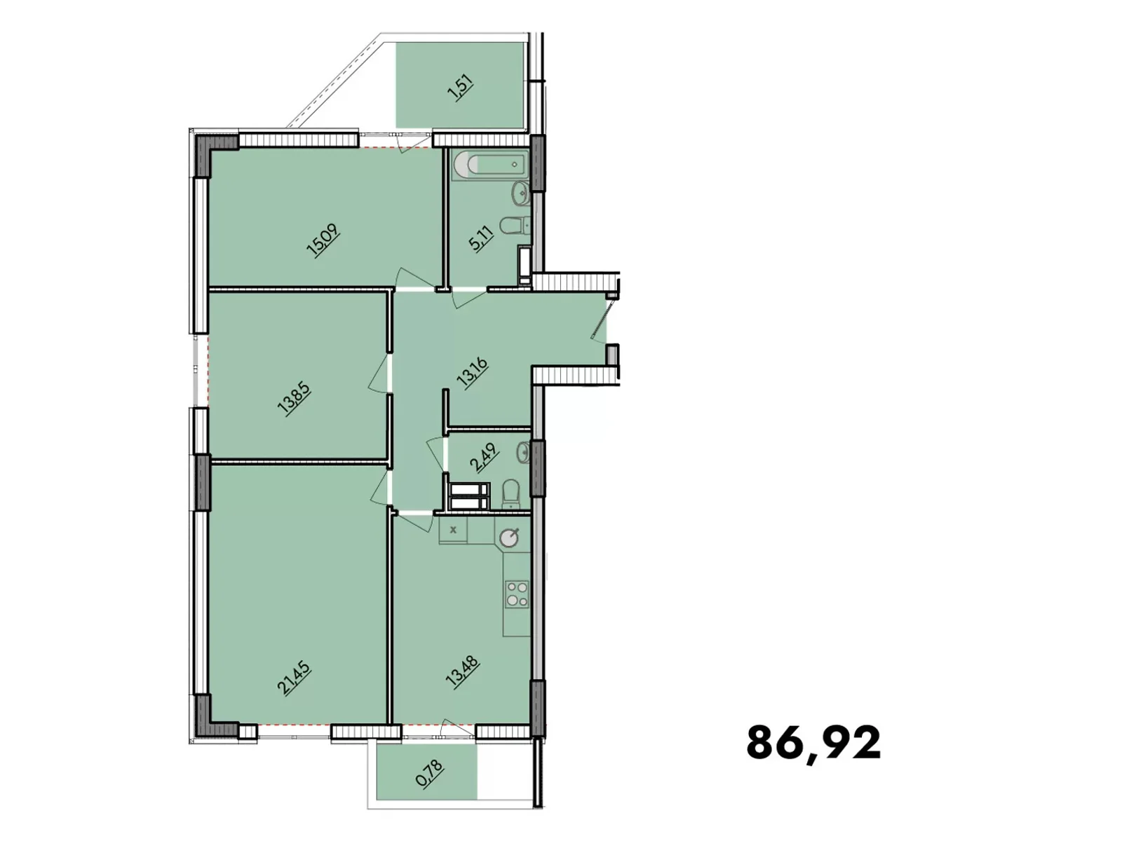 Продается 3-комнатная квартира 86.92 кв. м в Вышгороде, ул. Кургузова