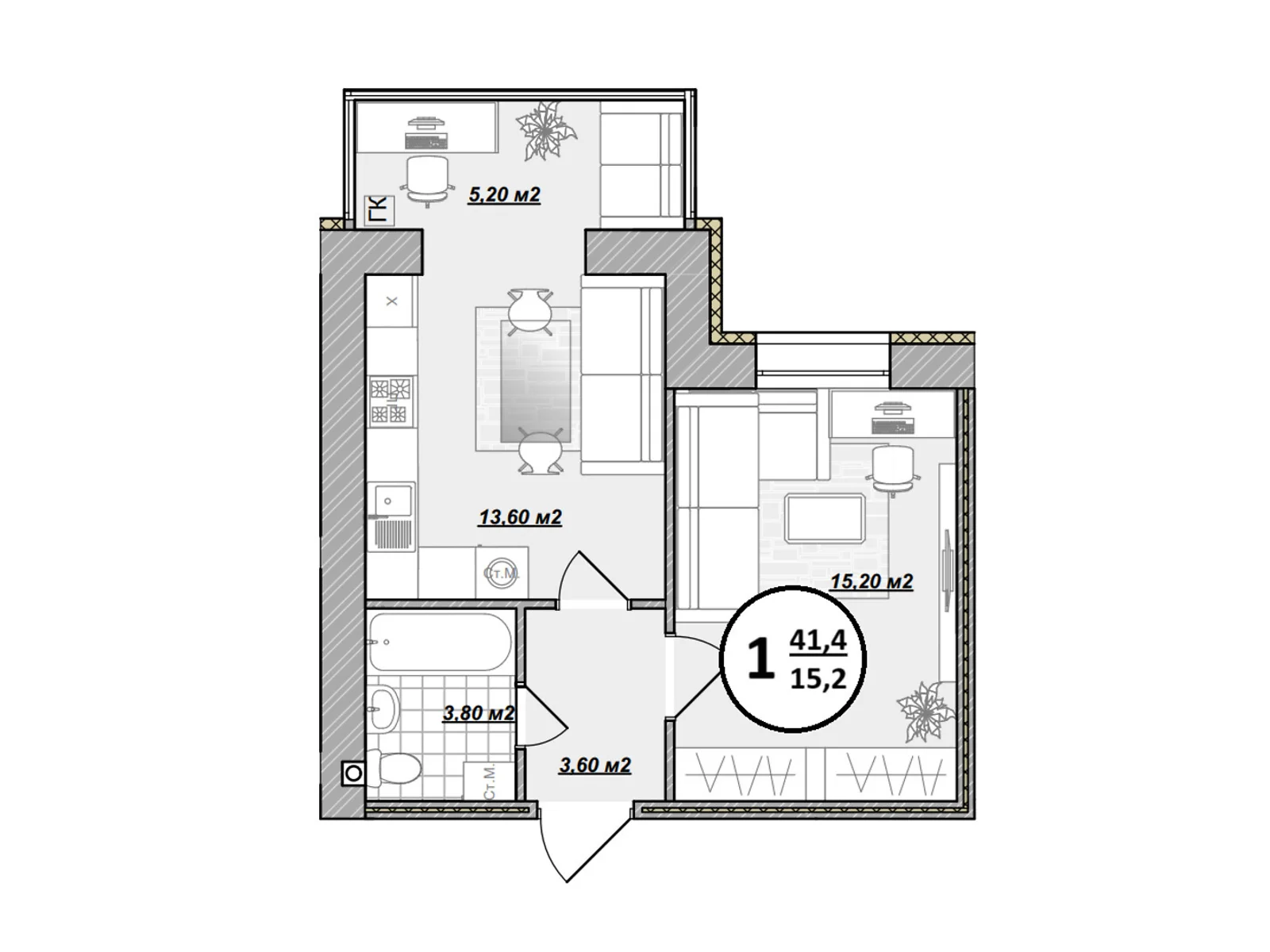 Продается 1-комнатная квартира 41.4 кв. м в Виннице, ул. Сергея Зулинского