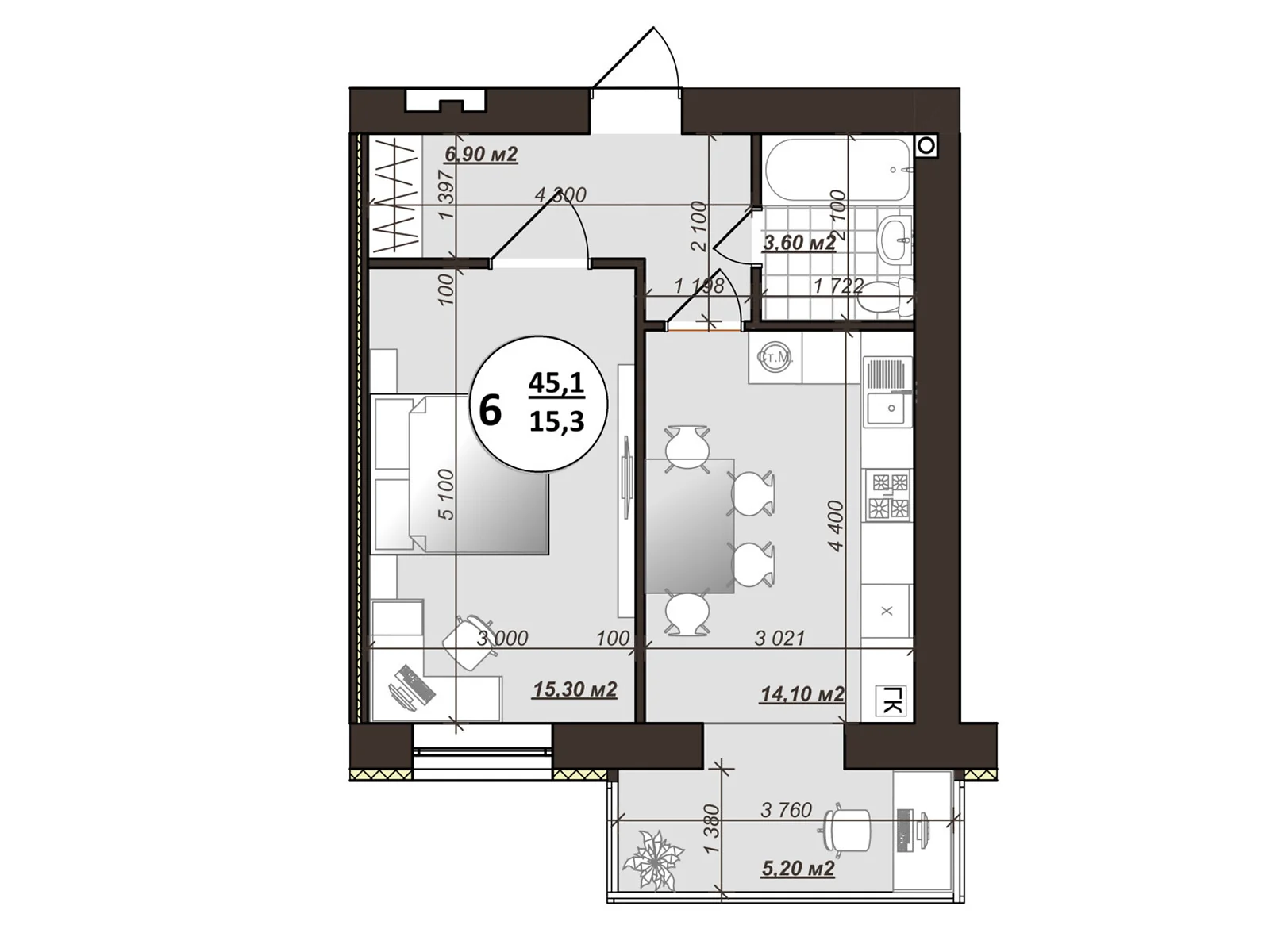 Продается 1-комнатная квартира 45.1 кв. м в Виннице, ул. Сергея Зулинского