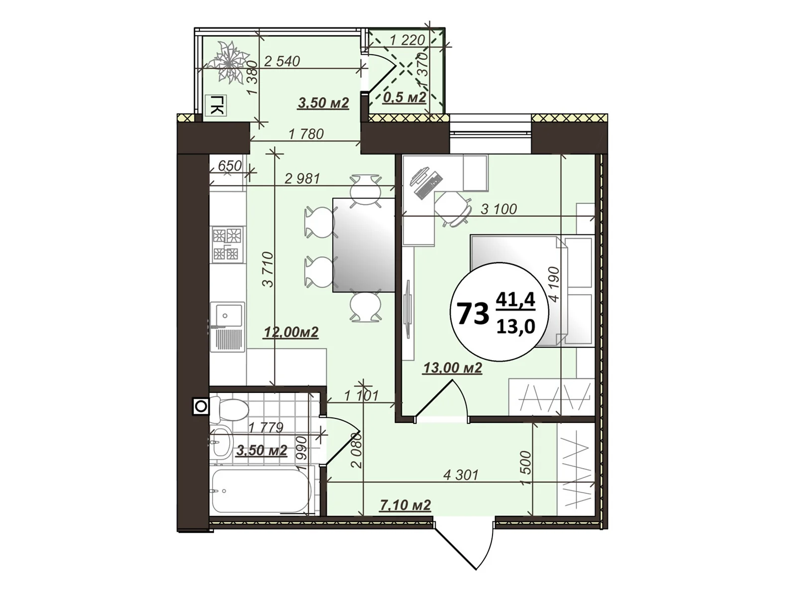 Продается 1-комнатная квартира 41.4 кв. м в Виннице