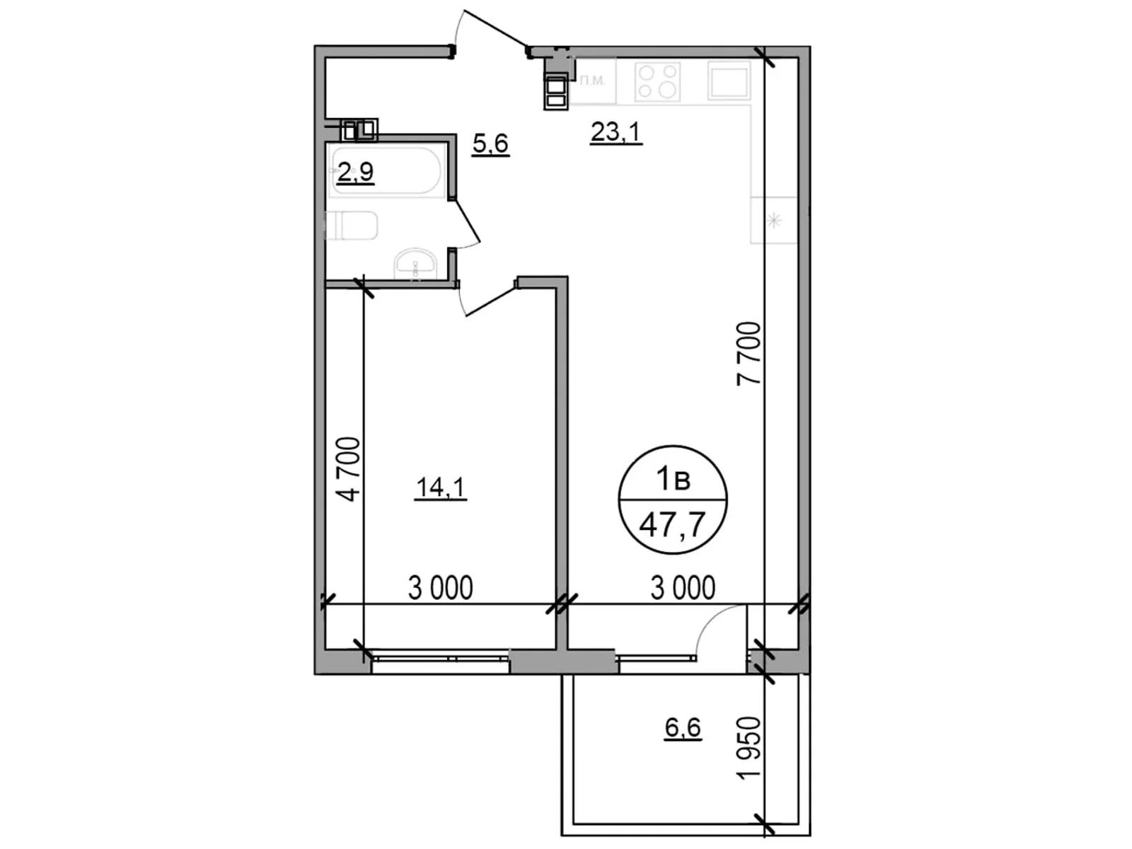 Продается 1-комнатная квартира 47.7 кв. м в Басовке, цена: 30528 $