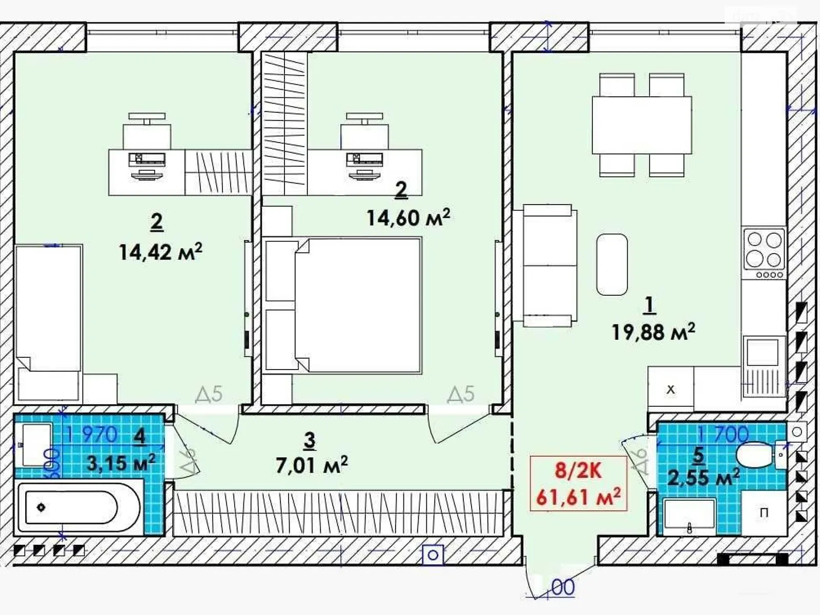 Продается 2-комнатная квартира 61 кв. м в Ивано-Франковске, ул. Довбуша, 1 - фото 1