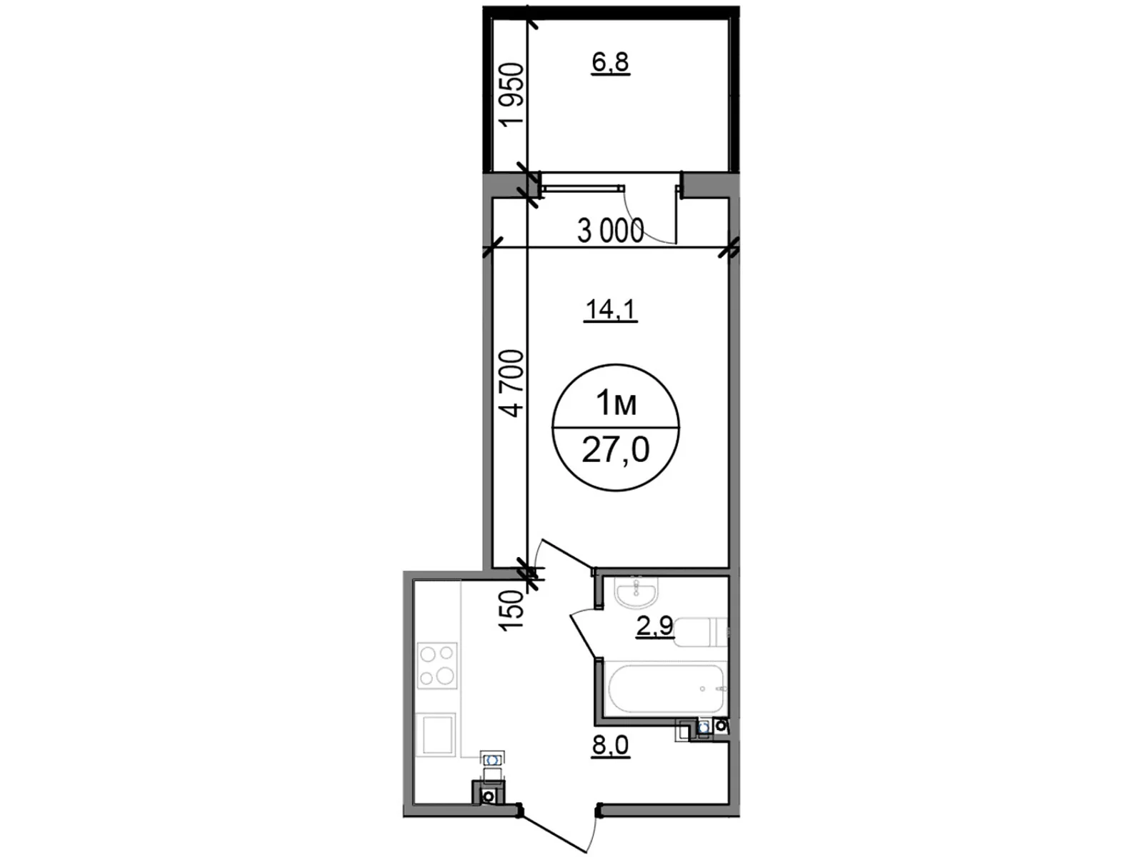 Продается 1-комнатная квартира 27 кв. м в Басовке, цена: 22950 $