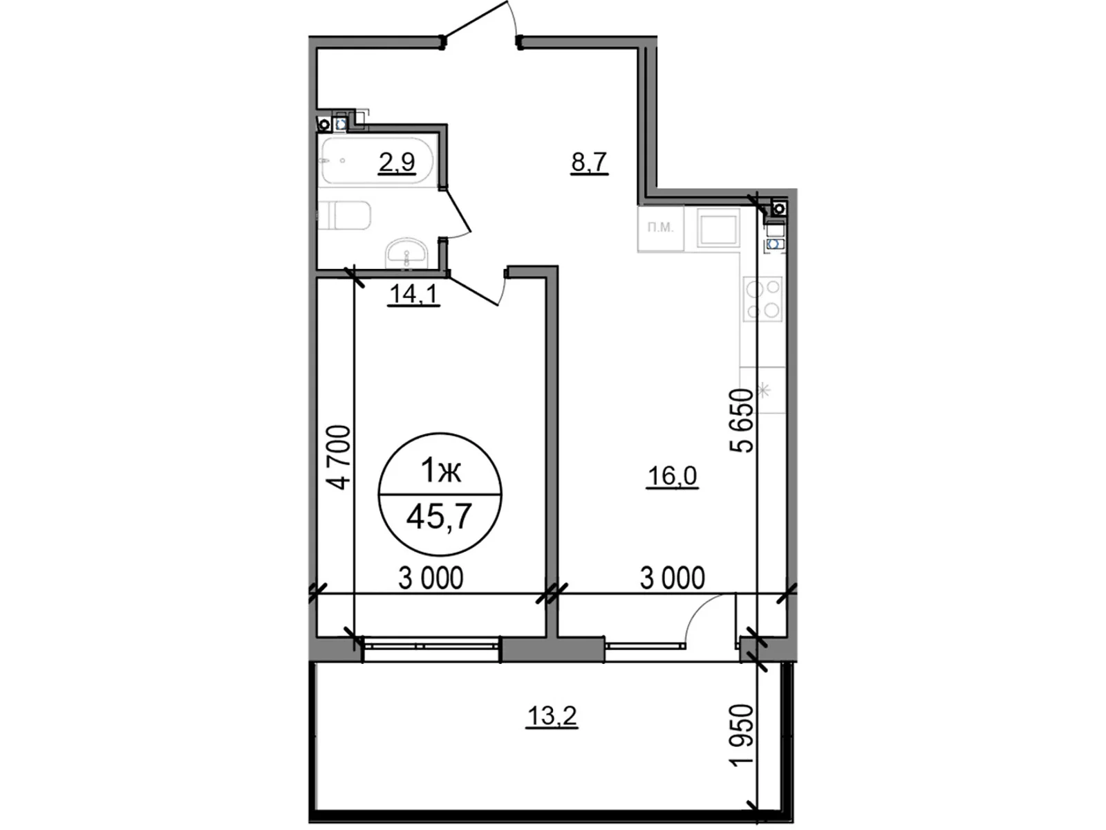 Продается 1-комнатная квартира 45.7 кв. м в Басовке, цена: 33132 $