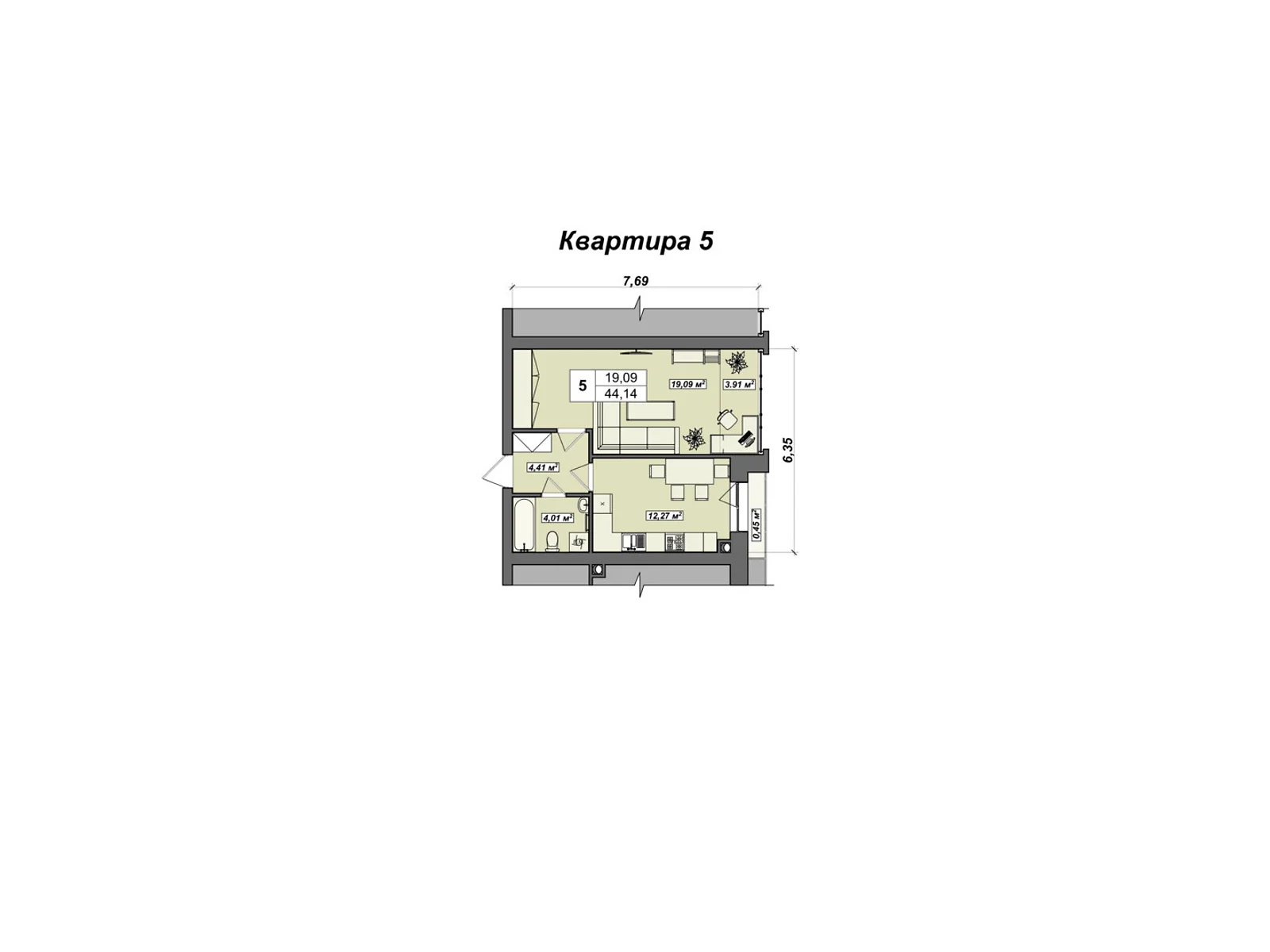 Продается 1-комнатная квартира 44.14 кв. м в Ровно, ул. Буковинская