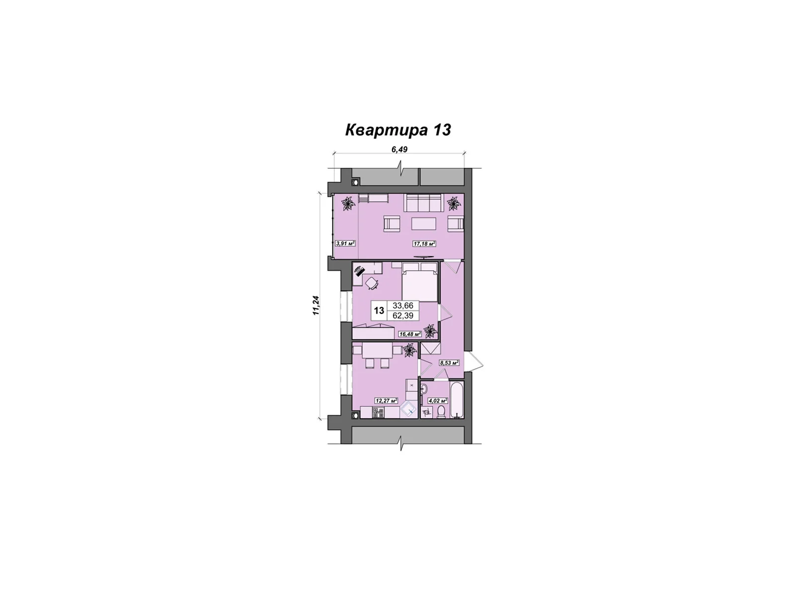 Продается 2-комнатная квартира 62.39 кв. м в Ровно, цена: 74868 $