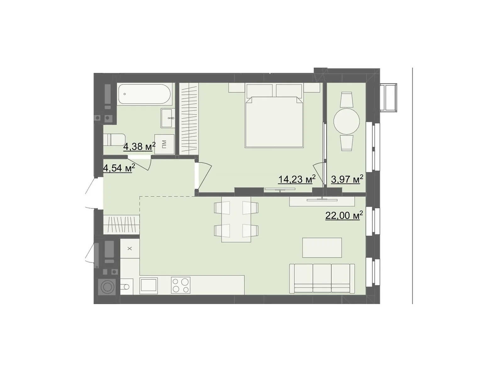 Продается 1-комнатная квартира 49.12 кв. м в Житомире, бул. Тетеревский, 25 - фото 1