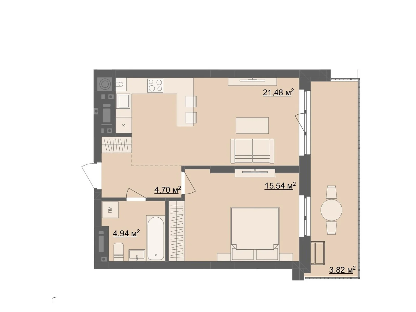 Продається 1-кімнатна квартира 46.52 кв. м у Житомирі, цена: 35355 $ - фото 1
