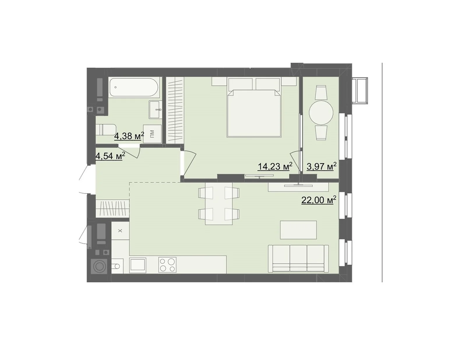 Продается 1-комнатная квартира 49.12 кв. м в Житомире, цена: 34384 $