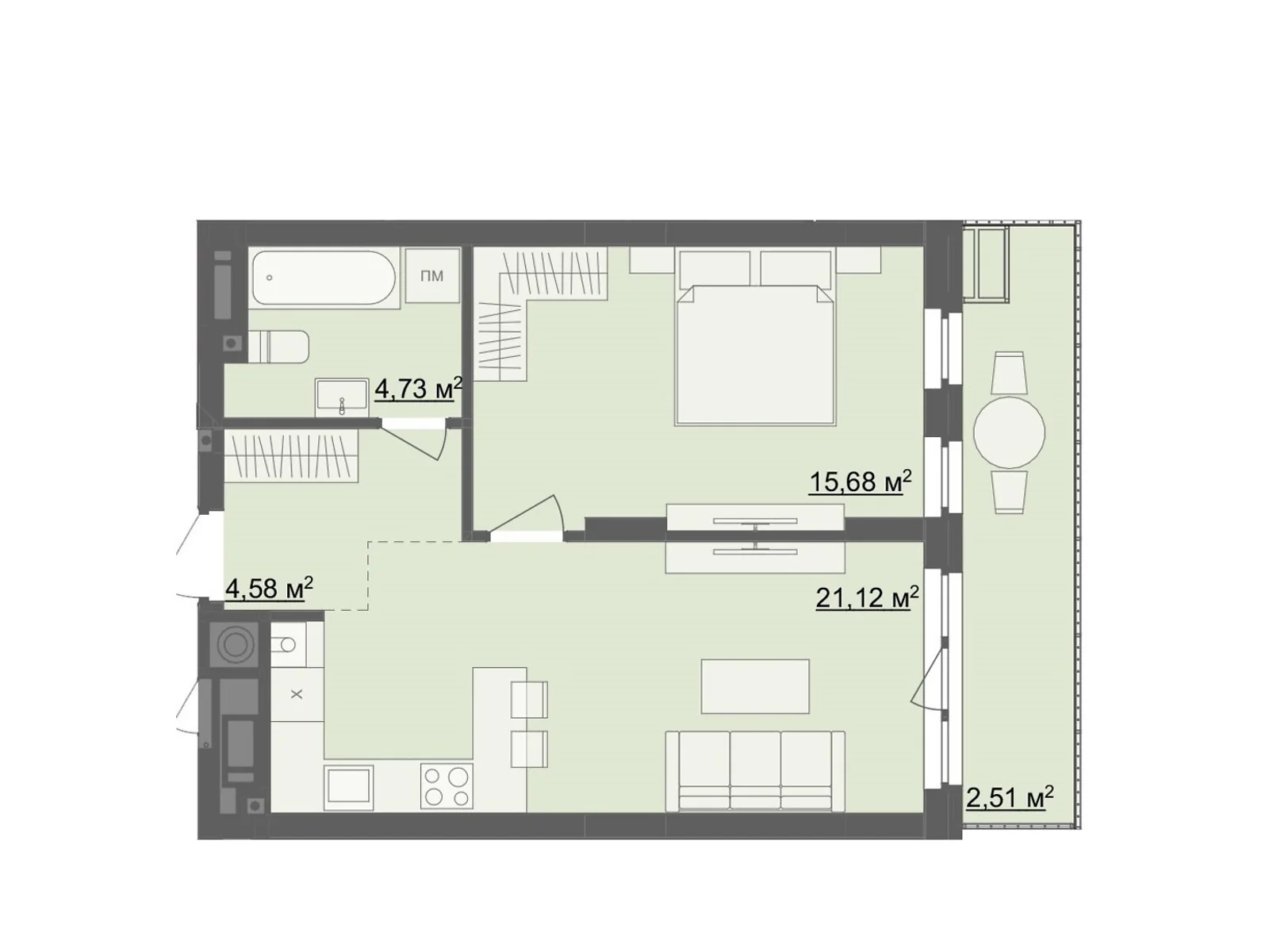 Продається 1-кімнатна квартира 45.96 кв. м у Житомирі, цена: 36768 $ - фото 1
