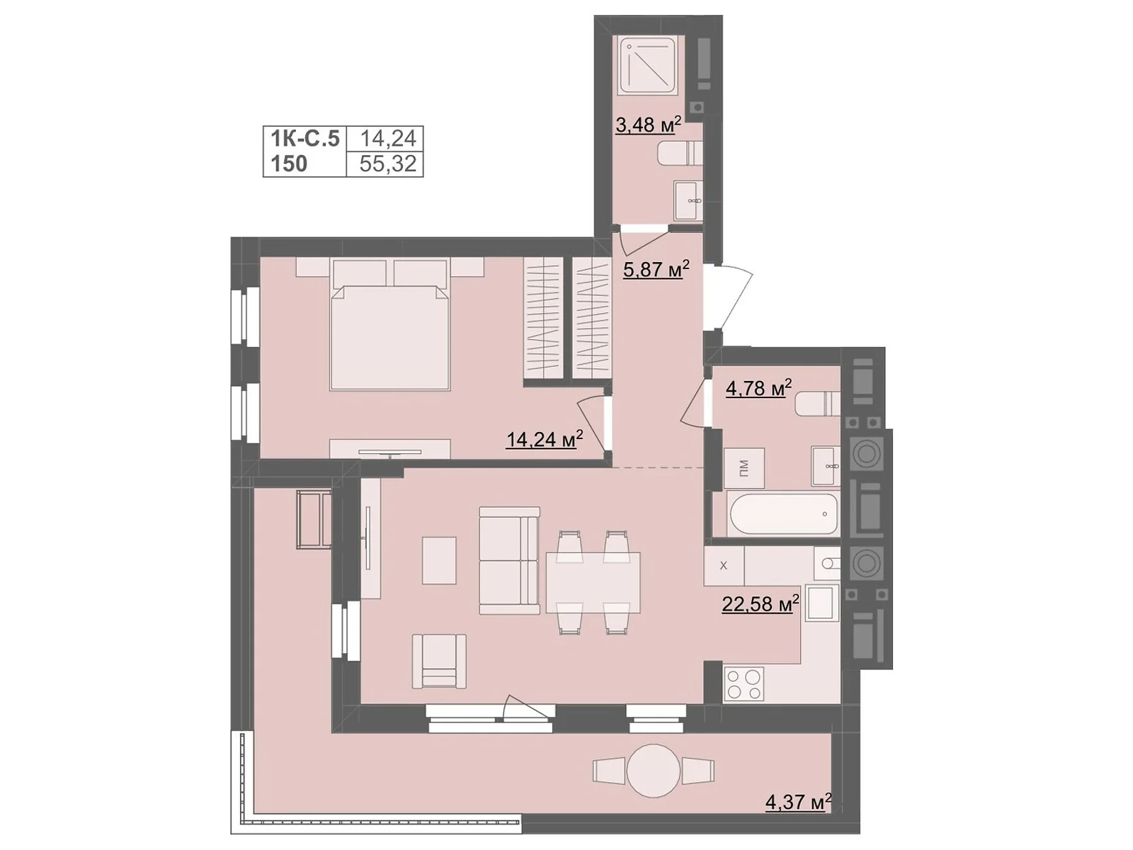 Продається 1-кімнатна квартира 55.4 кв. м у Житомирі, цена: 64818 $ - фото 1