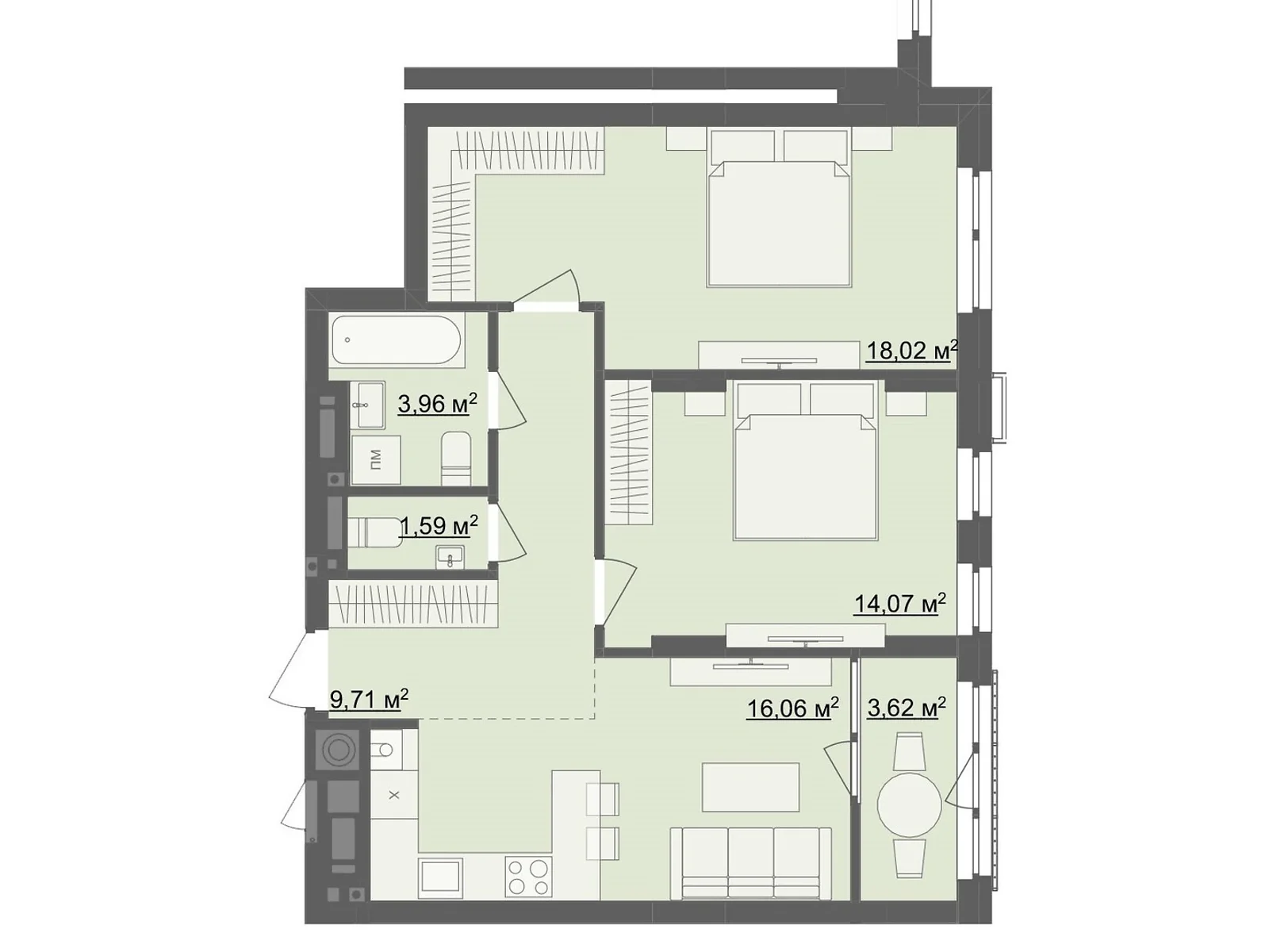 Продається 2-кімнатна квартира 67.03 кв. м у Житомирі, цена: 54965 $ - фото 1