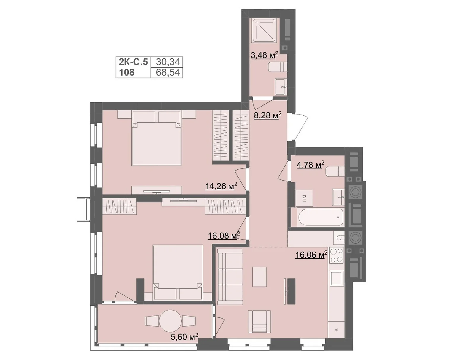 Продається 2-кімнатна квартира 68.54 кв. м у Житомирі, цена: 67855 $ - фото 1