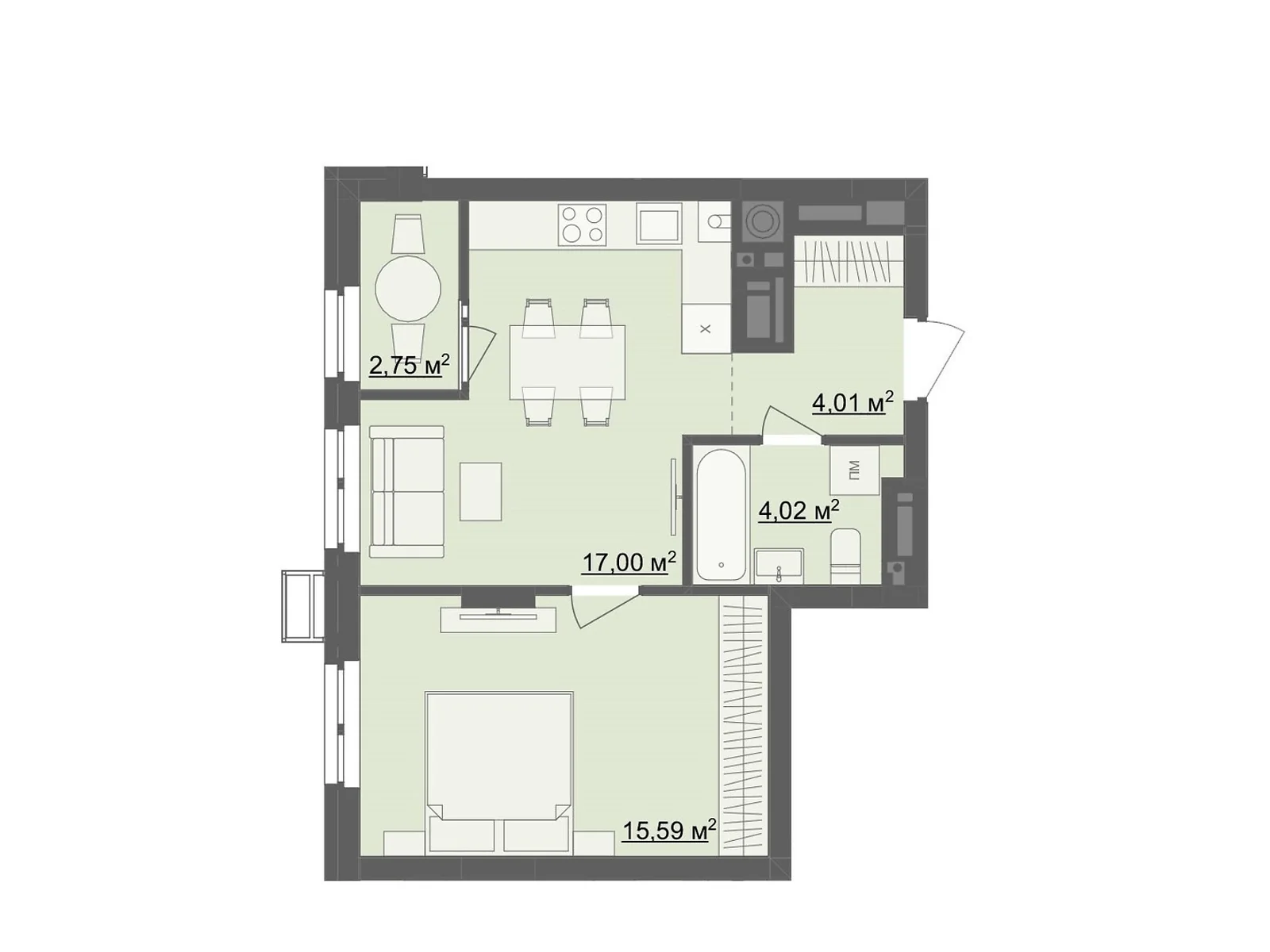 Продается 1-комнатная квартира 43.37 кв. м в Житомире