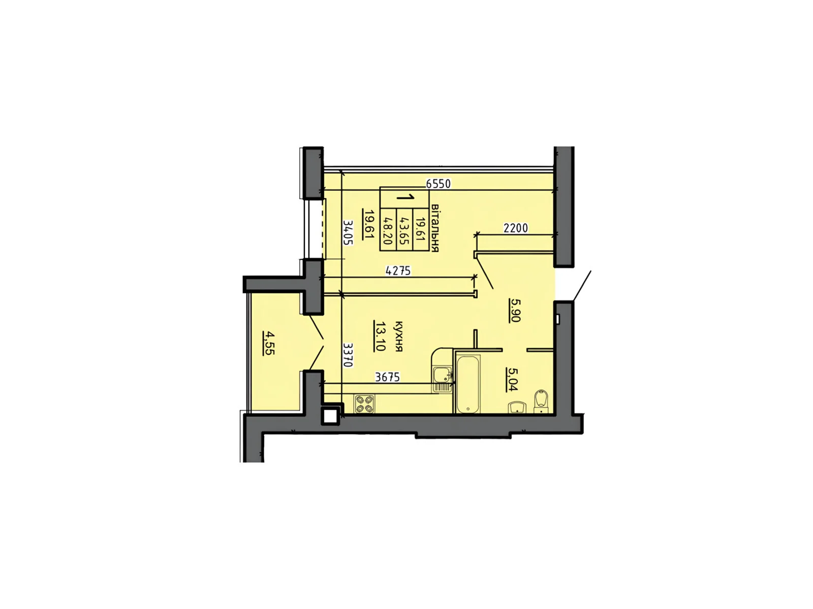 Продається 1-кімнатна квартира 48.2 кв. м у Байківці, цена: 24130 $