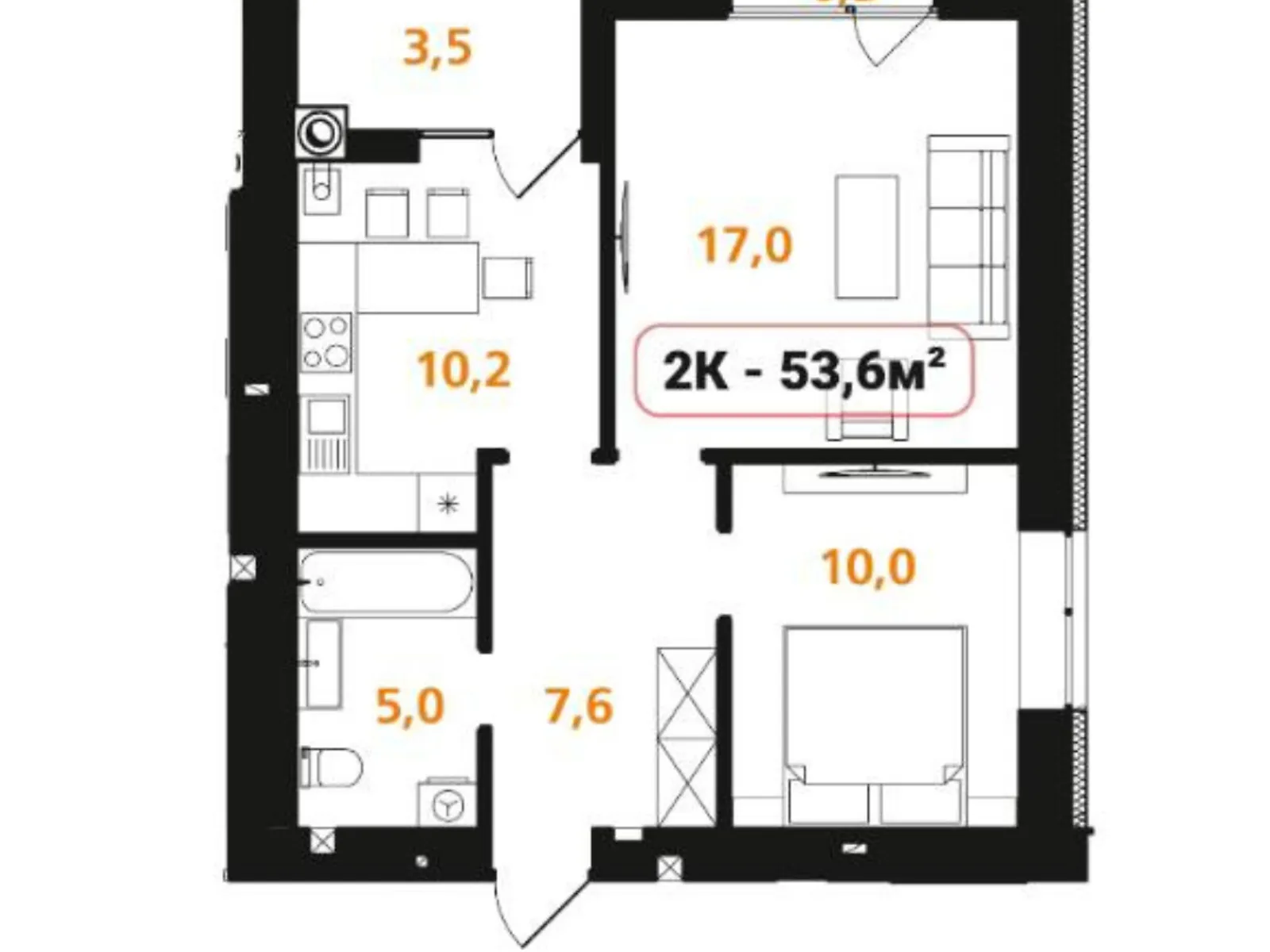 Продается 2-комнатная квартира 53 кв. м в Ивано-Франковске, цена: 43000 $