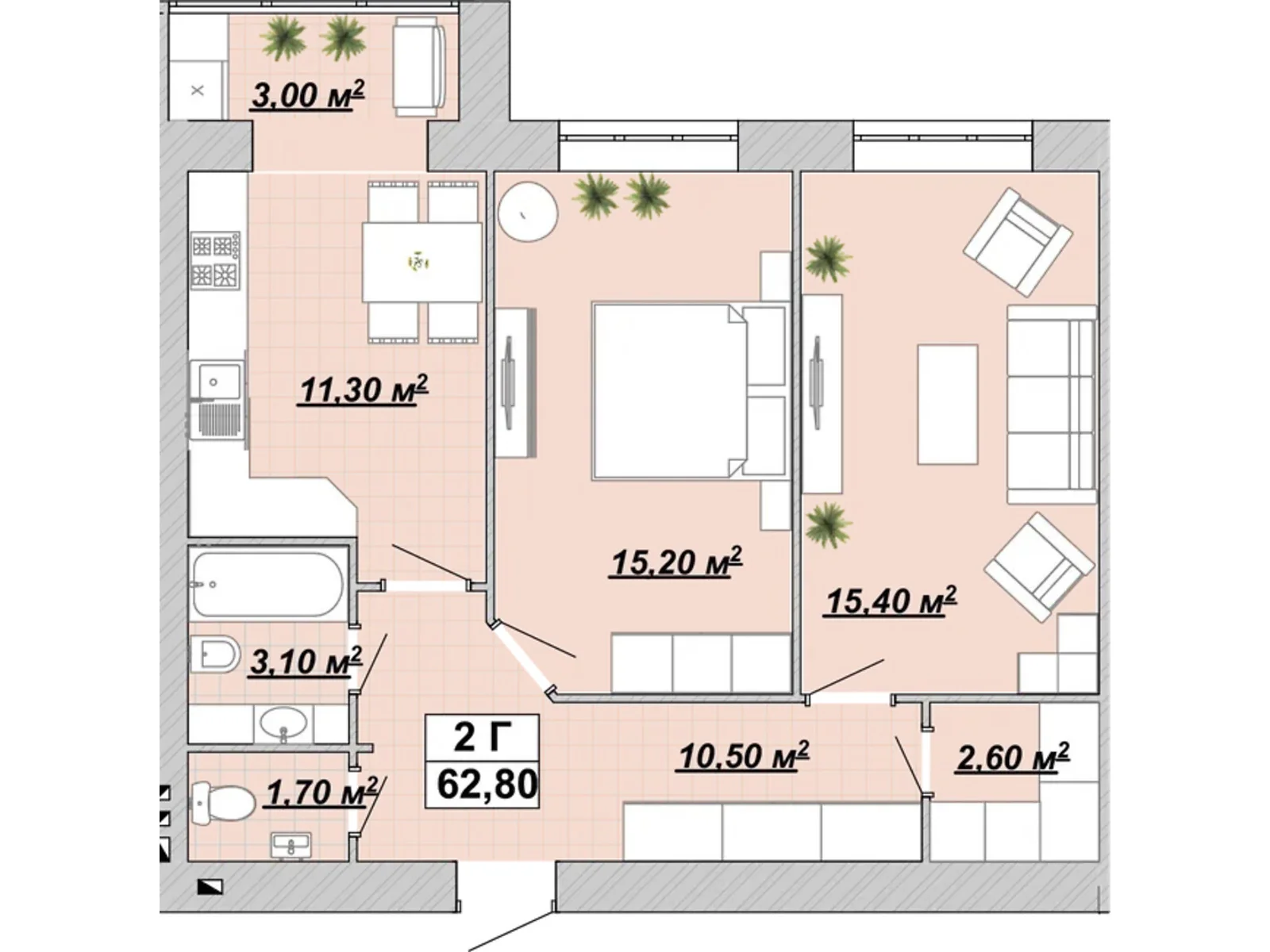 Продается 2-комнатная квартира 62.8 кв. м в Ивано-Франковске, ул. Княгинин, 44 - фото 1