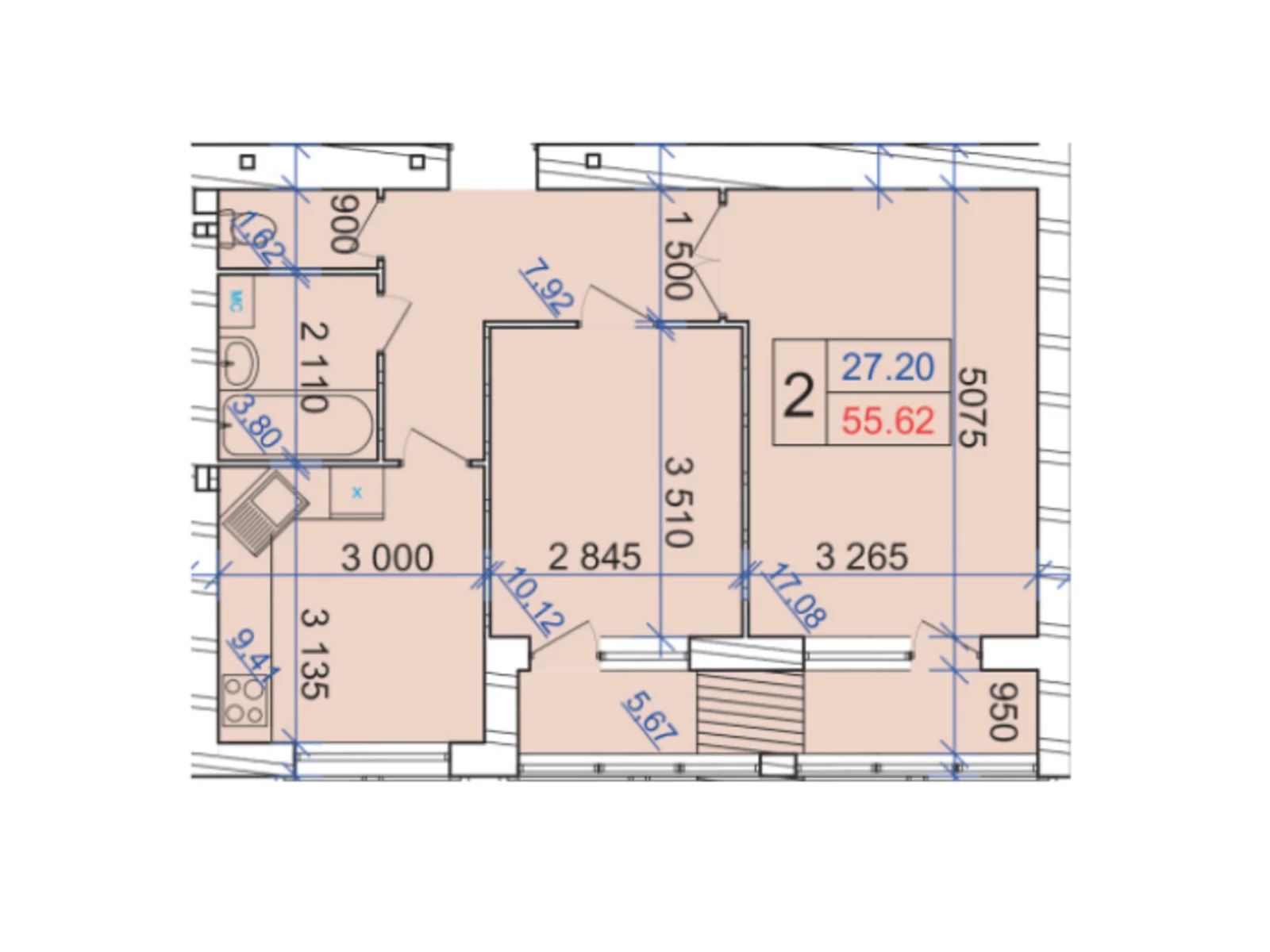 Продается 2-комнатная квартира 55.62 кв. м в Хмельницком, ул. Панаса Мирного, 18/2