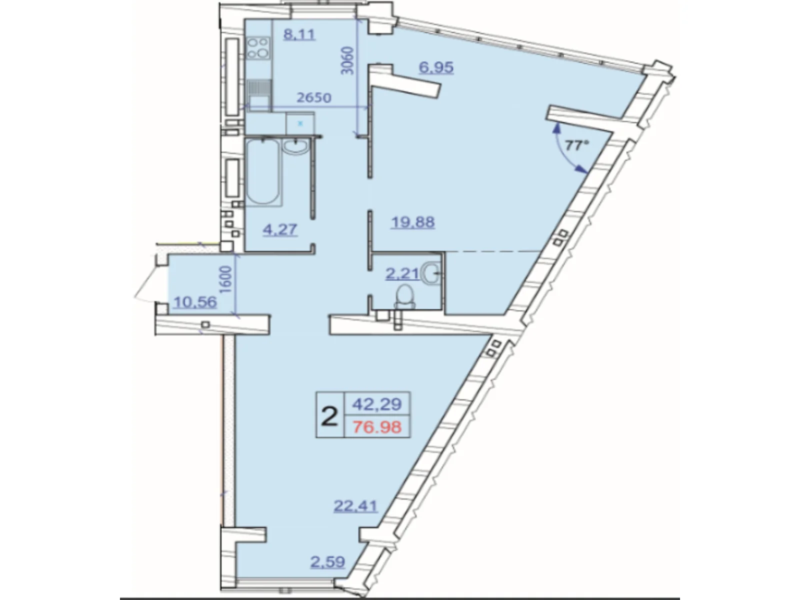 Продається 2-кімнатна квартира 76.98 кв. м у Хмельницькому
