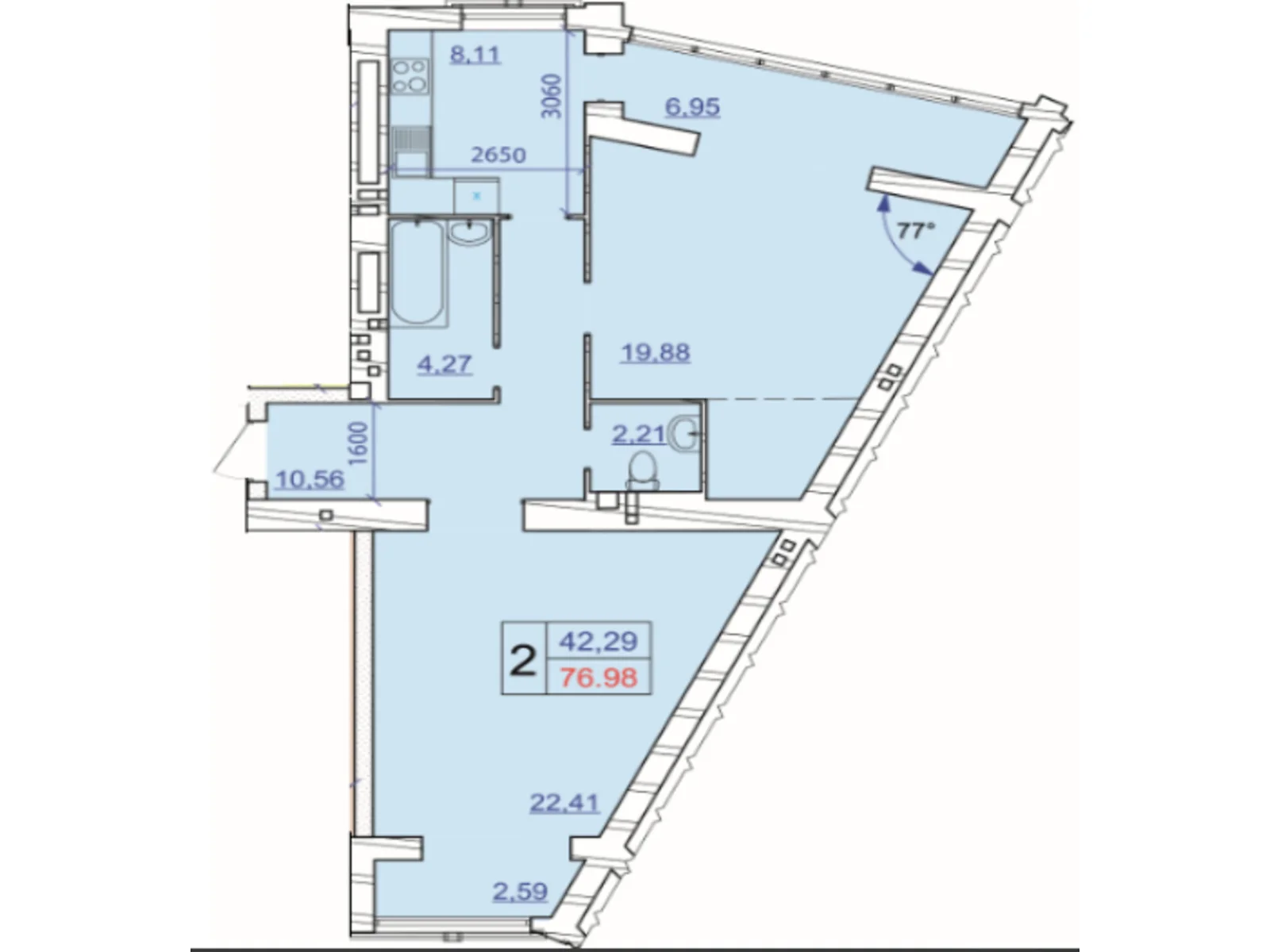 Продается 2-комнатная квартира 76.98 кв. м в Хмельницком, ул. Панаса Мирного, 18/2