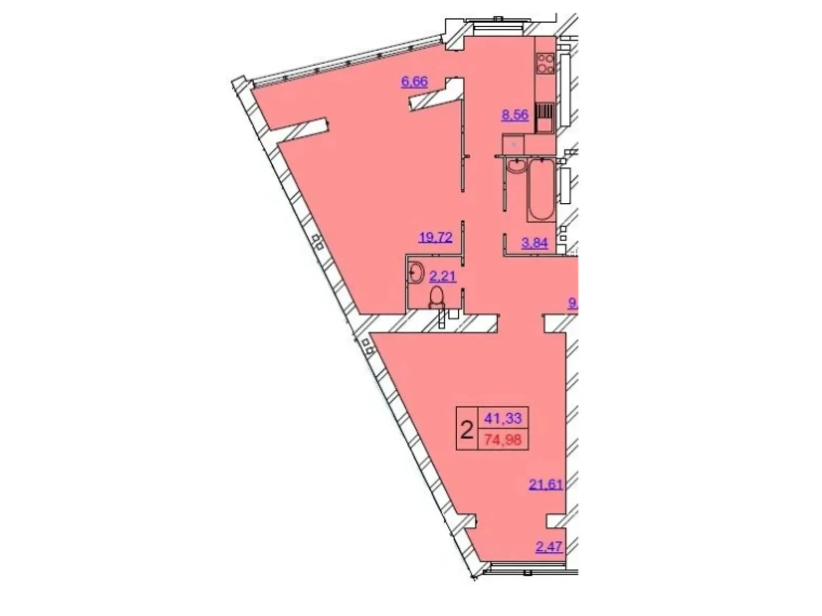 Продается 2-комнатная квартира 74.98 кв. м в Хмельницком, ул. Панаса Мирного, 18/2