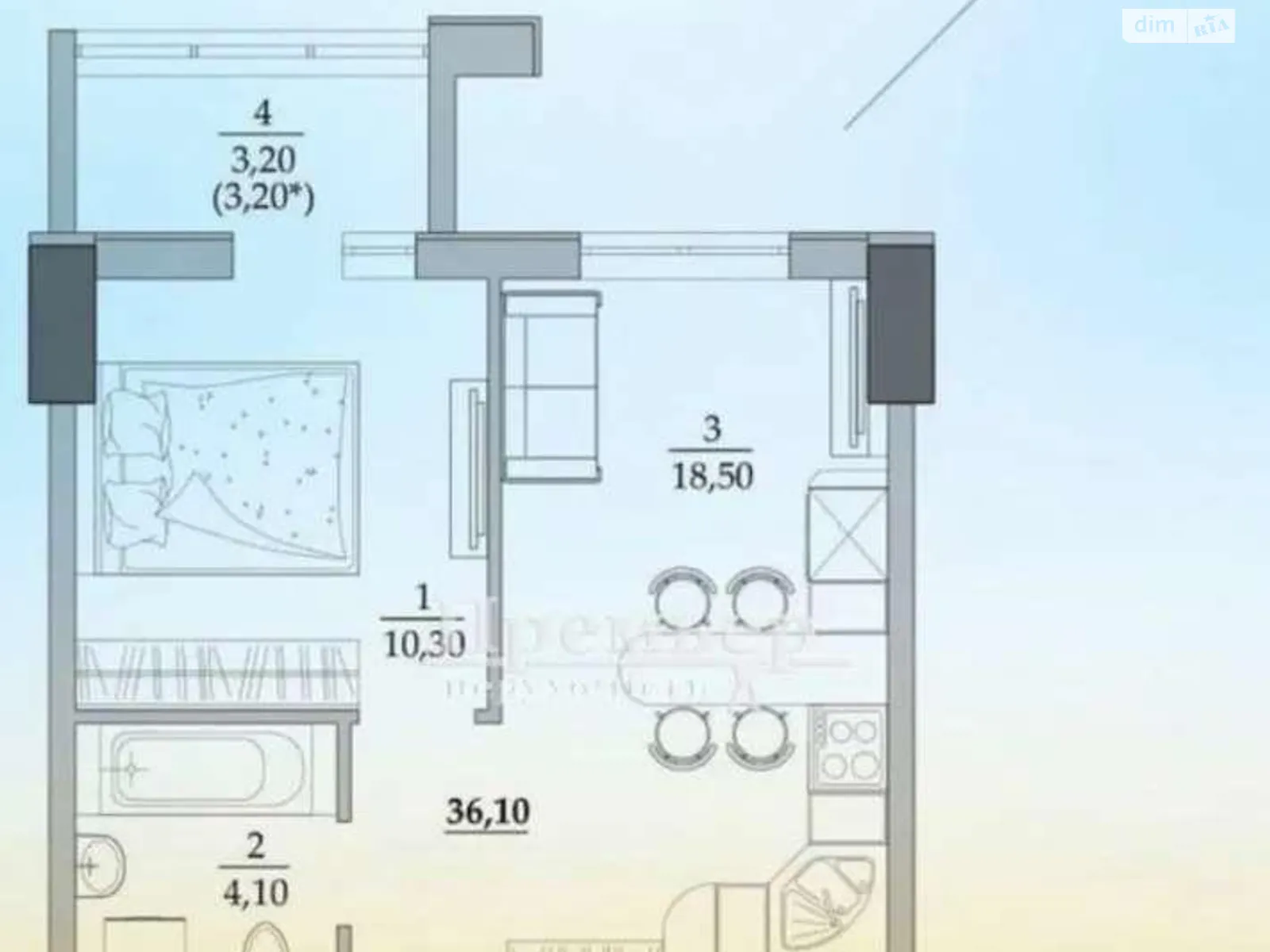 Продается 1-комнатная квартира 36 кв. м в Лиманке, ул. Академика Вильямса