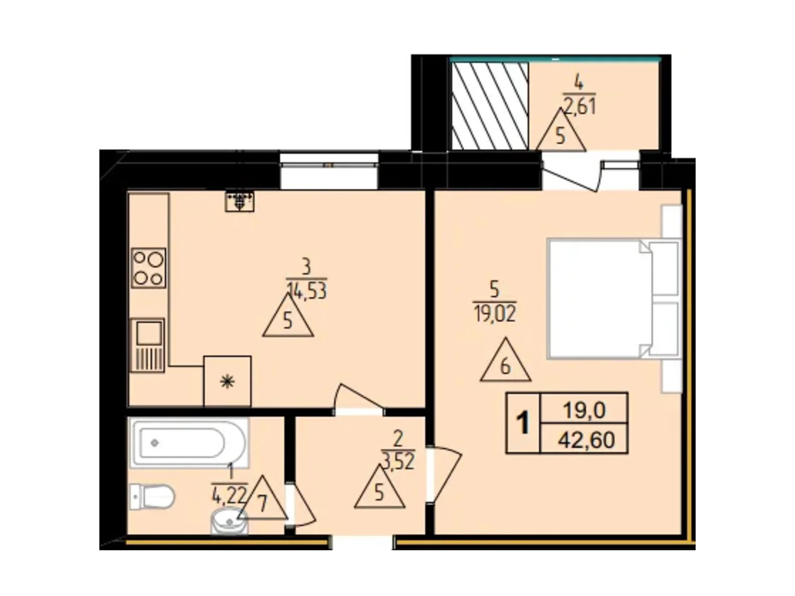 Продается 1-комнатная квартира 42.6 кв. м в Золочеве, цена: 26949 $ - фото 1