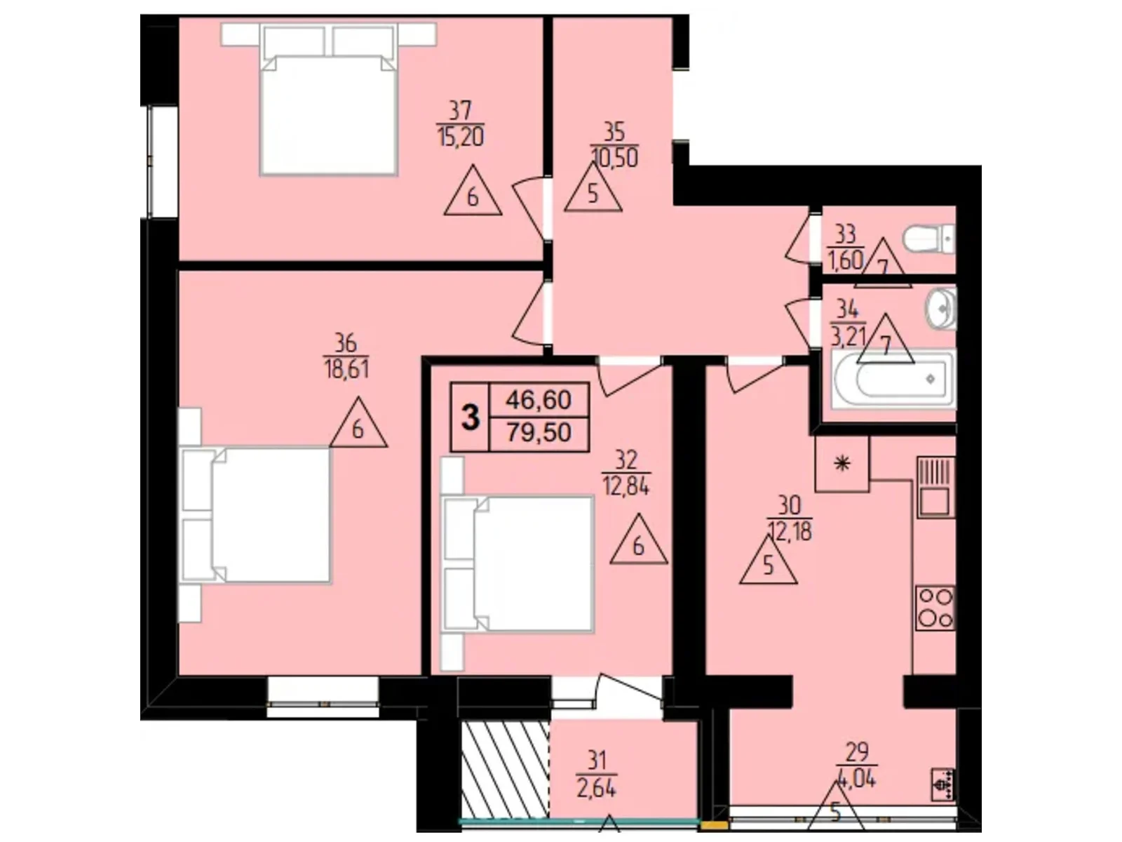 Продается 3-комнатная квартира 79.5 кв. м в Золочеве, цена: 50292 $ - фото 1