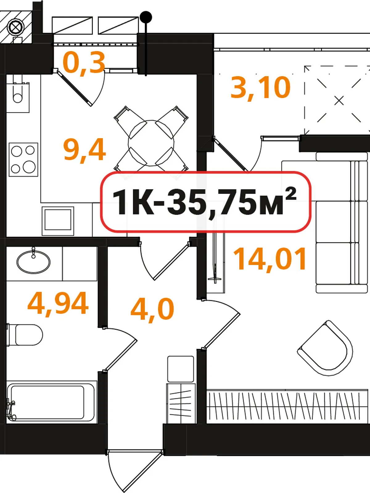 Продается 1-комнатная квартира 35.75 кв. м в Ивано-Франковске, ул. Павла Полуботка - фото 1
