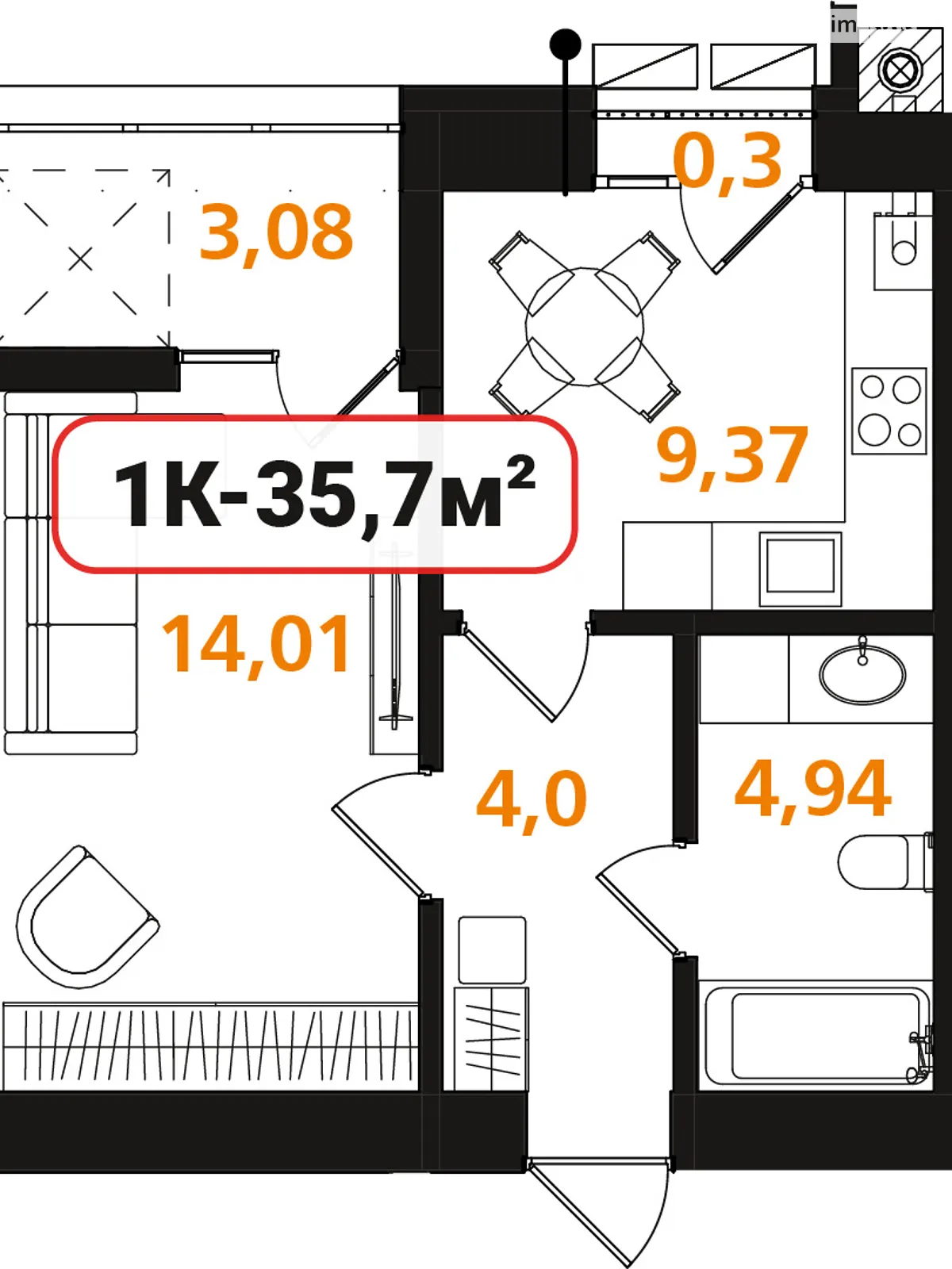 Продается 1-комнатная квартира 35.7 кв. м в Ивано-Франковске, ул. Павла Полуботка, 18 корпус 15 - фото 1