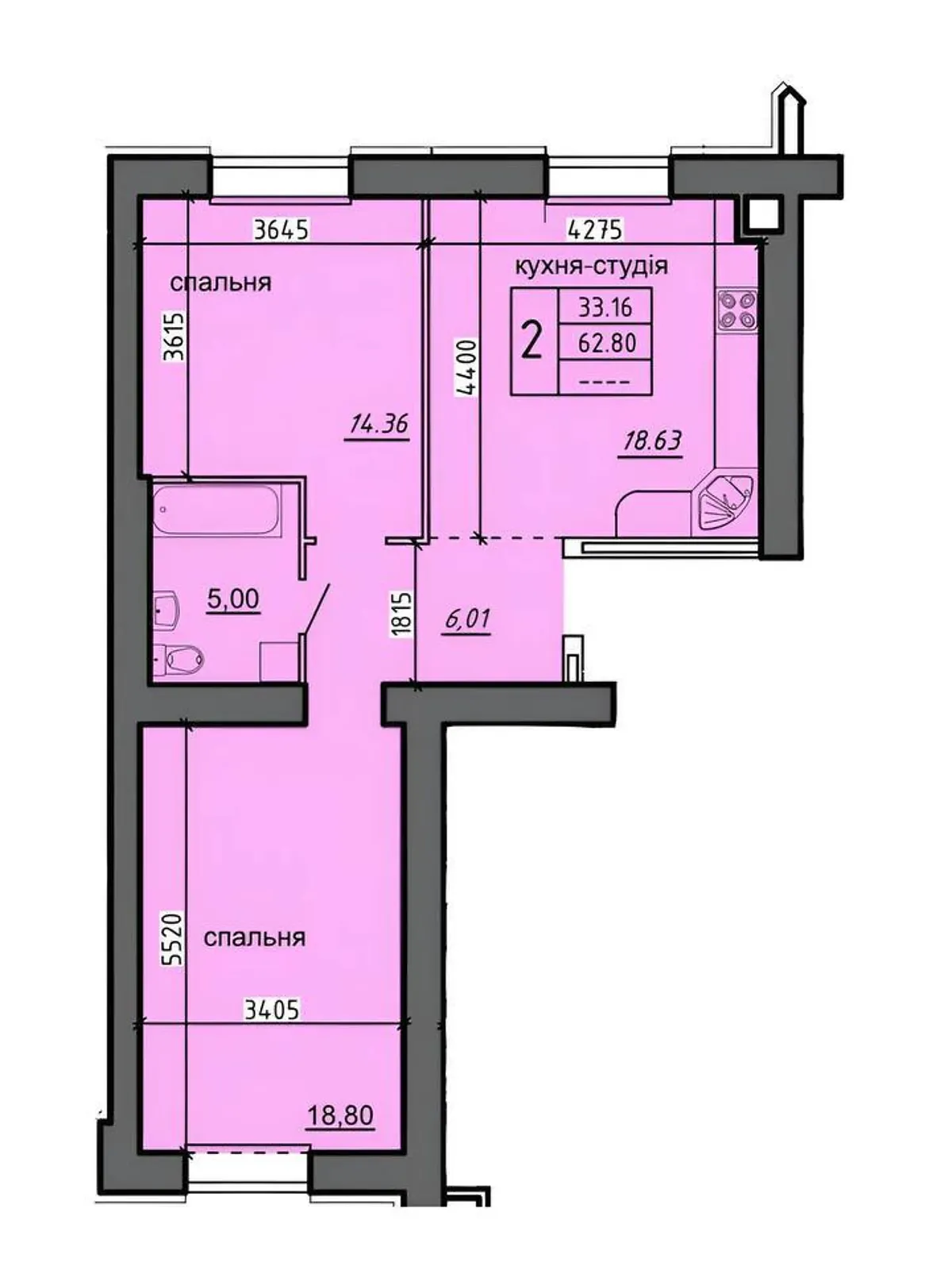 Продается 2-комнатная квартира 64.91 кв. м в Байковцах - фото 2