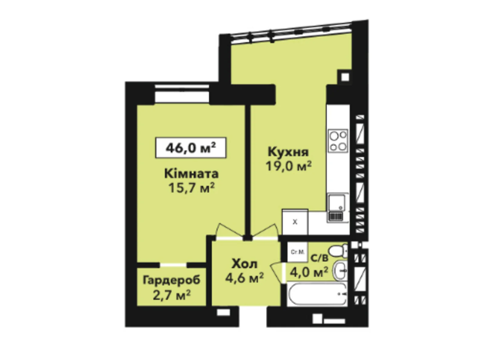 Продается 1-комнатная квартира 46 кв. м в Хмельницком, ул. Довженко, 4 - фото 1