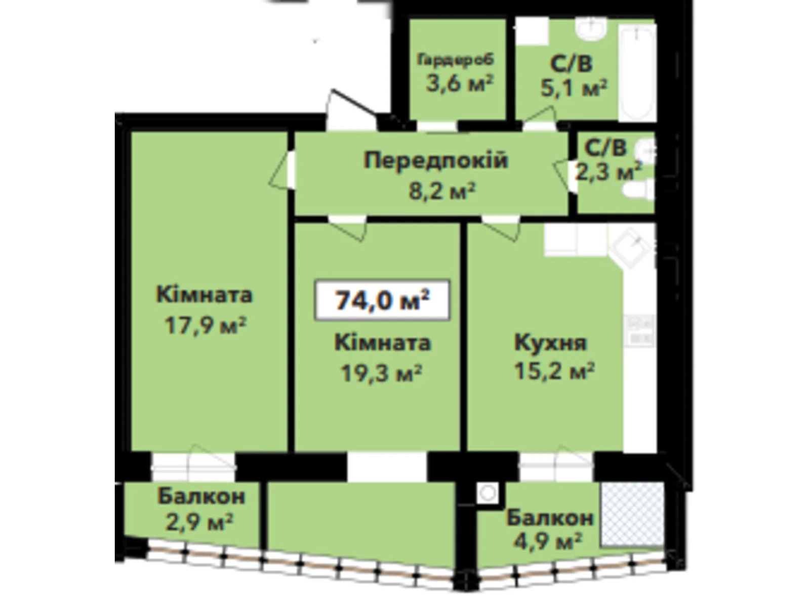 Продается 2-комнатная квартира 79.94 кв. м в Хмельницком, ул. Довженко, 4