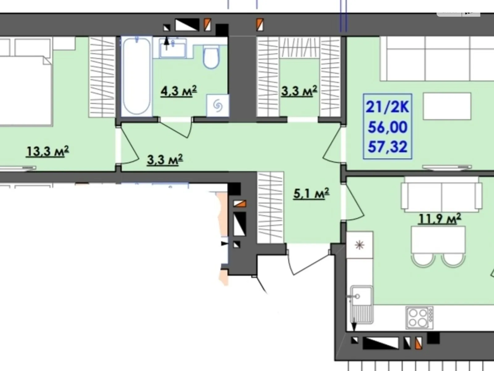 Продается 2-комнатная квартира 56 кв. м в Никитинцах, цена: 1092000 грн - фото 1