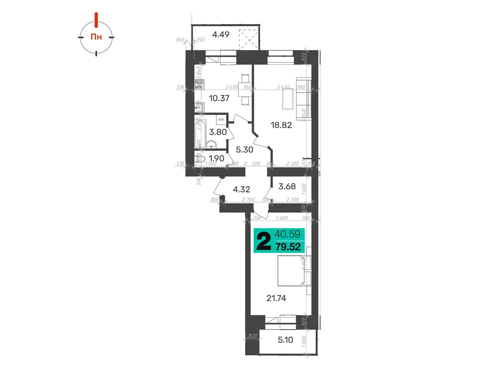 Продається 2-кімнатна квартира 79.52 кв. м у Полтаві, цена: 64280 $ - фото 1