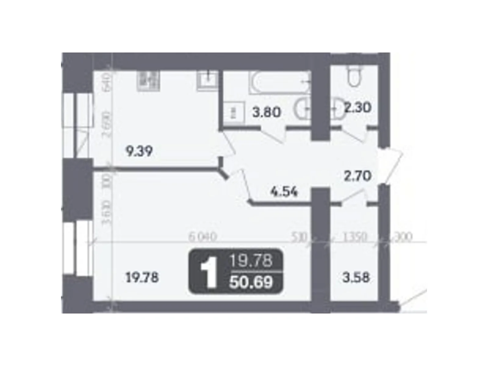 Продается 1-комнатная квартира 50.69 кв. м в Полтаве - фото 1