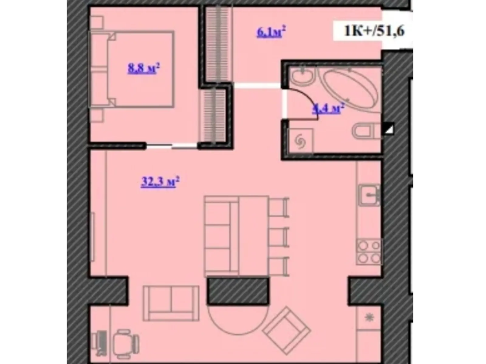 Продається 1-кімнатна квартира 51.6 кв. м у Микитинцях, цена: 1264200 грн - фото 1