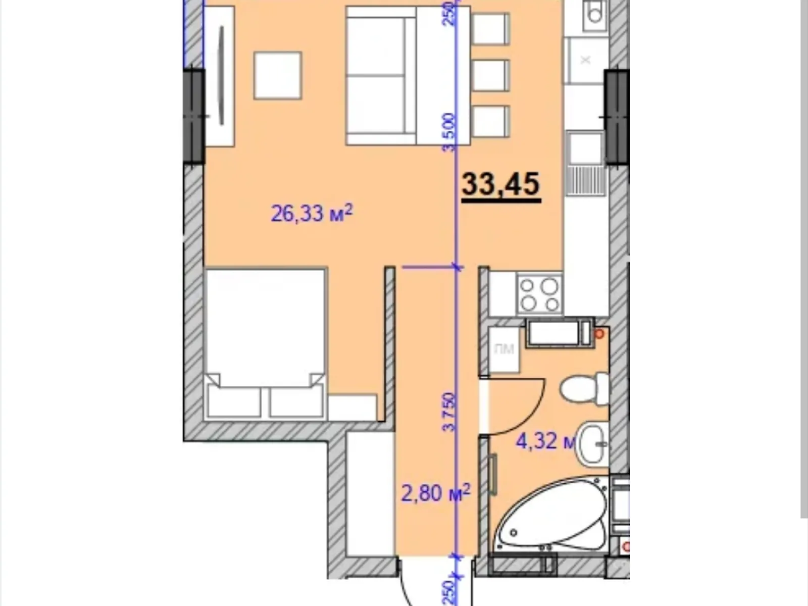 Продается 1-комнатная квартира 33.45 кв. м в Ивано-Франковске, ул. Целевича Юлиана - фото 1