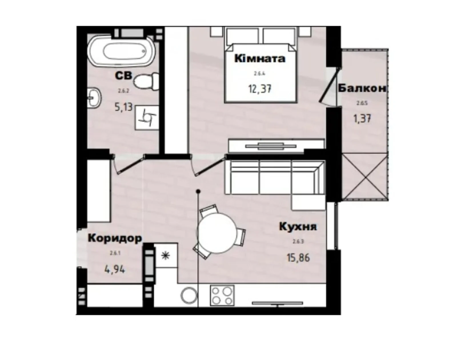 Продається 1-кімнатна квартира 39.9 кв. м у Поляні, вул. Борканюка - фото 1