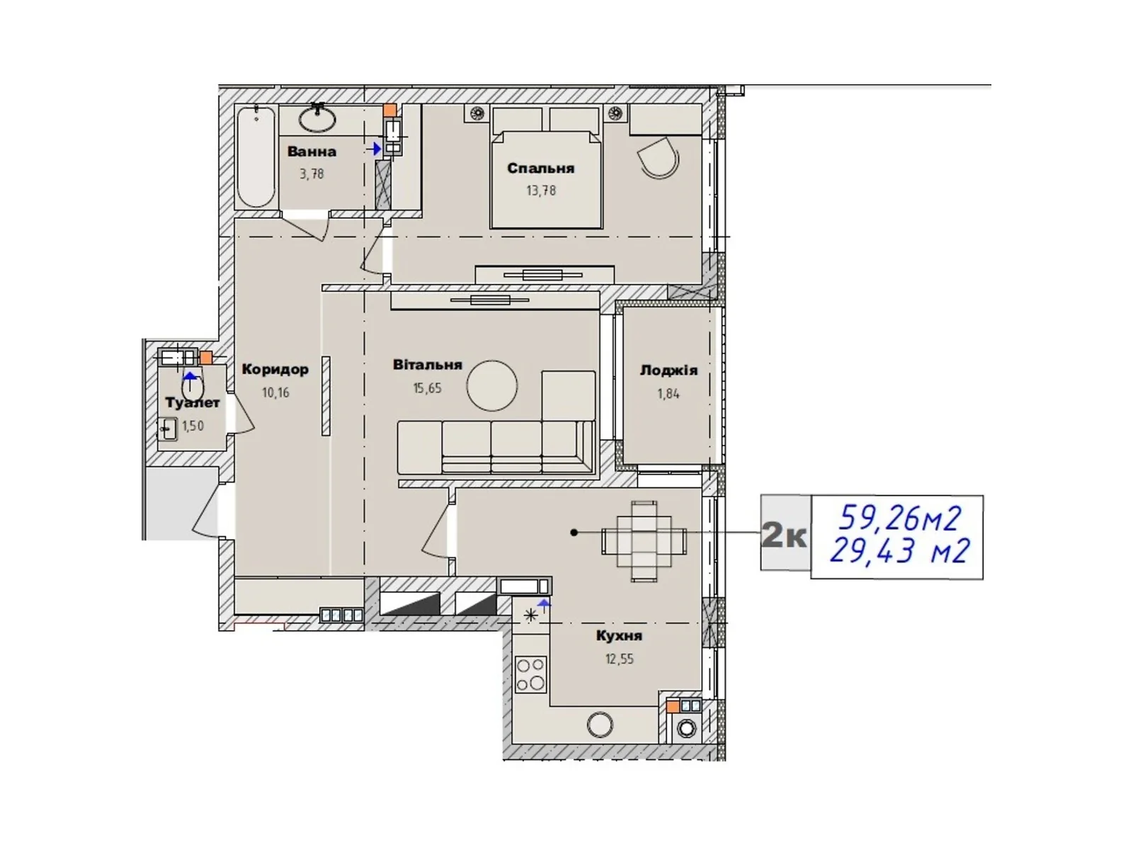 Продается 2-комнатная квартира 59.26 кв. м в Городке, цена: 36445 $ - фото 1