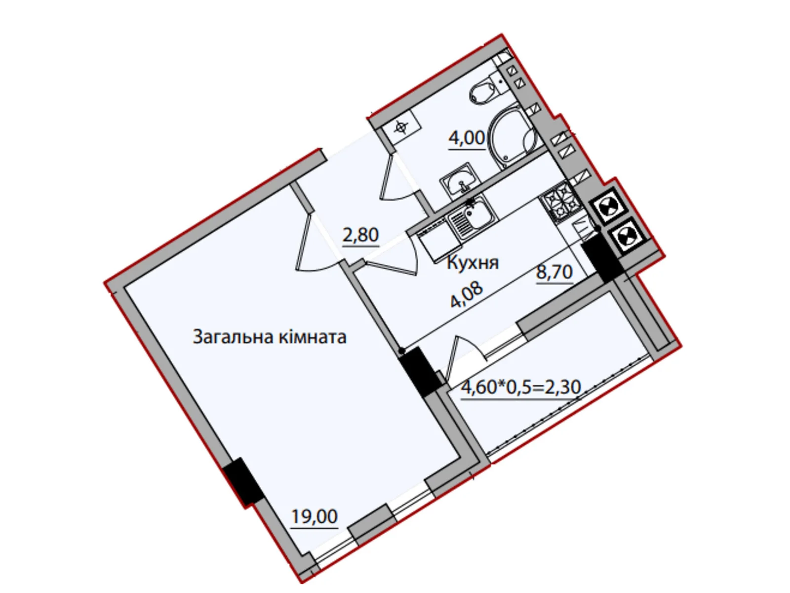 Продается 1-комнатная квартира 36.8 кв. м в Черновцах, ул. Науки, 4 - фото 1