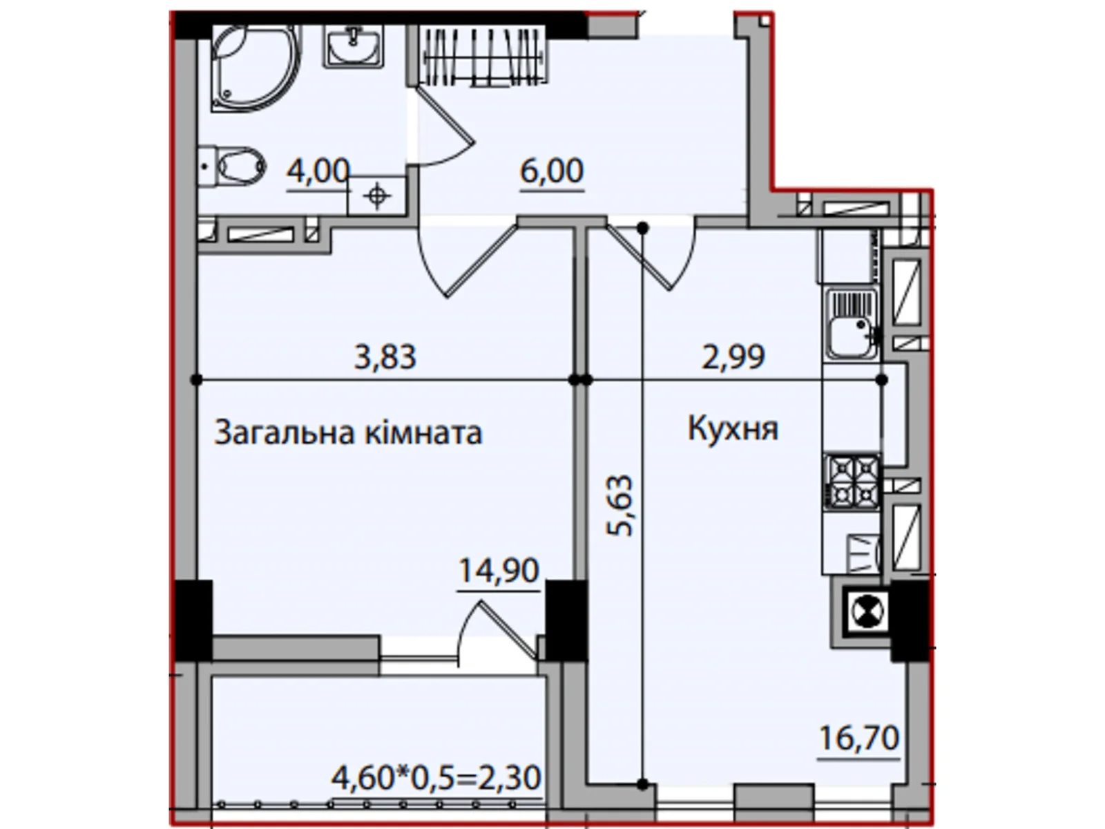 Продается 1-комнатная квартира 43.9 кв. м в Черновцах, ул. Науки, 4 - фото 1