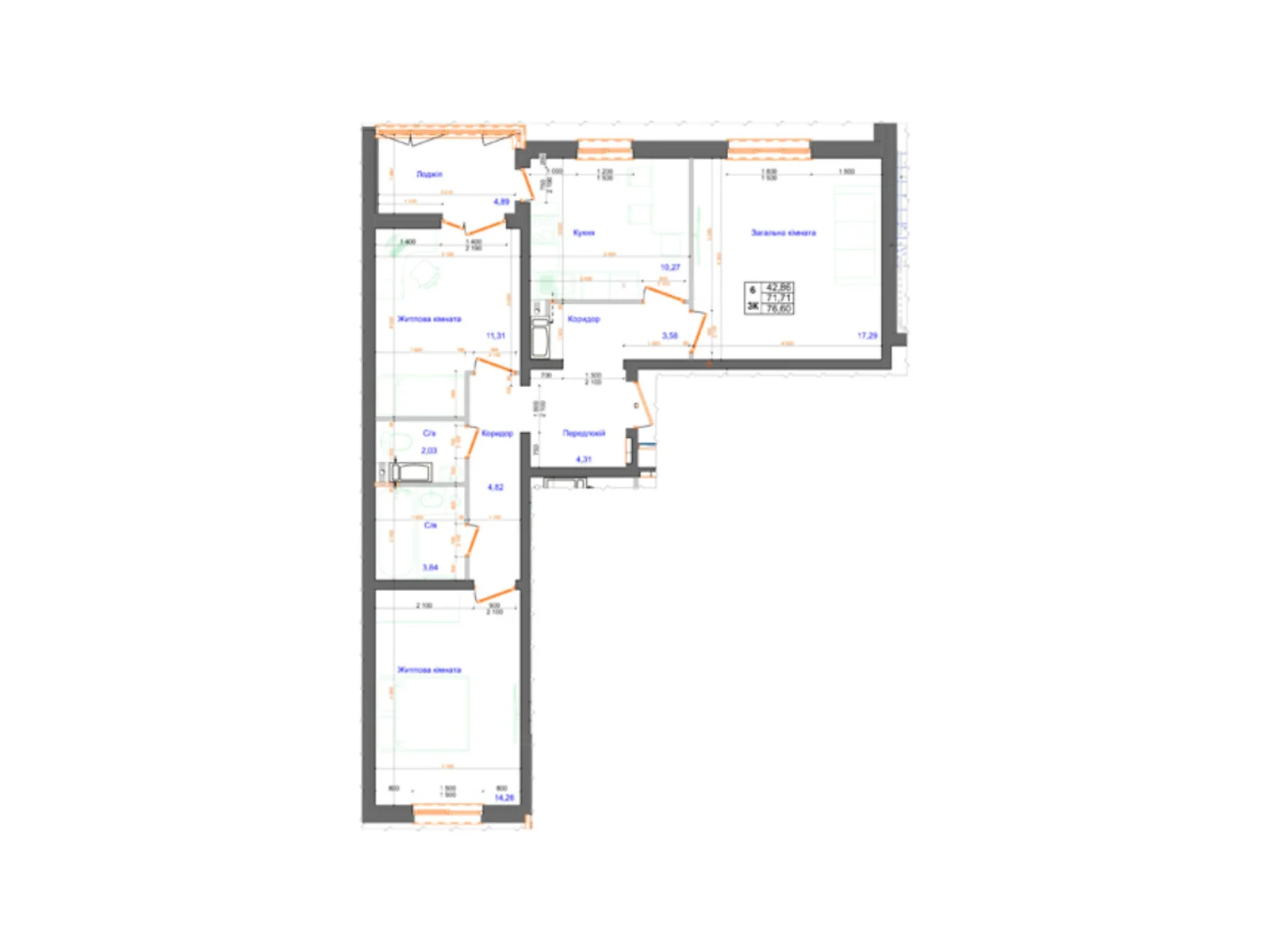 Продается 3-комнатная квартира 76.6 кв. м в, цена: 59700 $ - фото 1